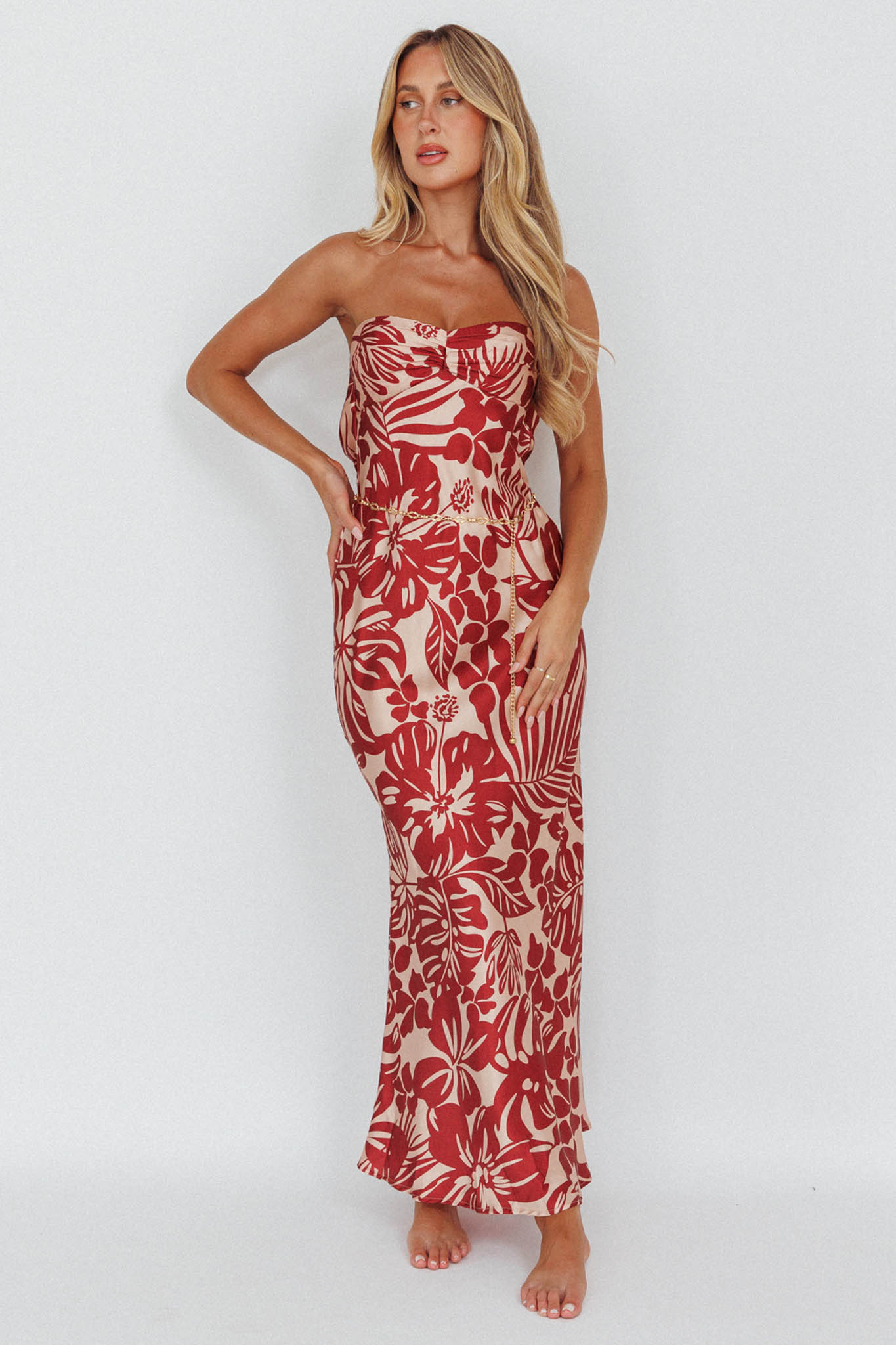Kona Cowl Back Midi Dress Floral Flame by Selfie Leslie Australia