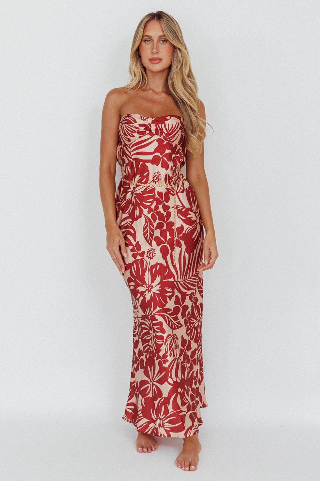 Kona Cowl Back Midi Dress Floral Flame by Selfie Leslie Australia