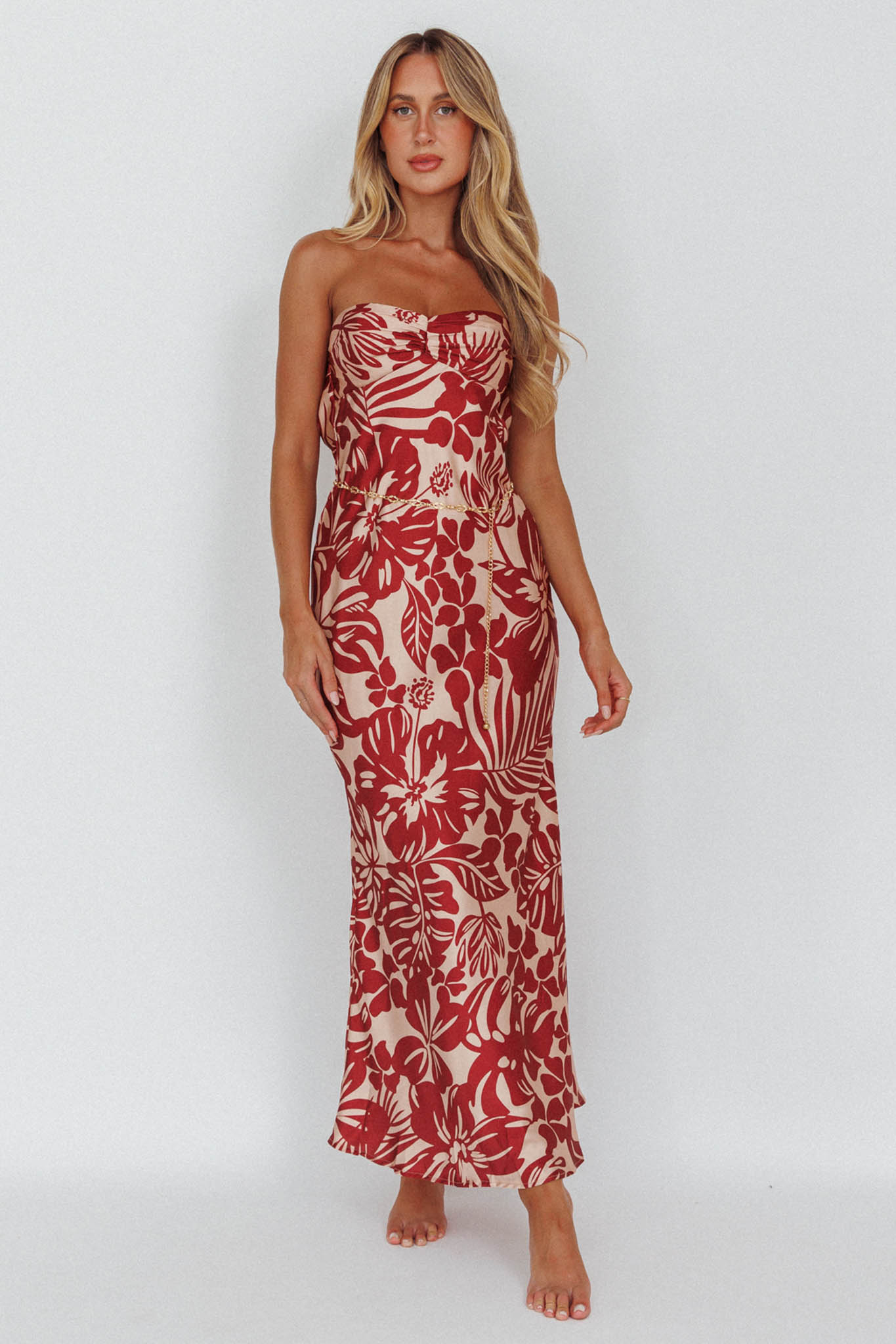 Kona Cowl Back Midi Dress Floral Flame by Selfie Leslie Australia