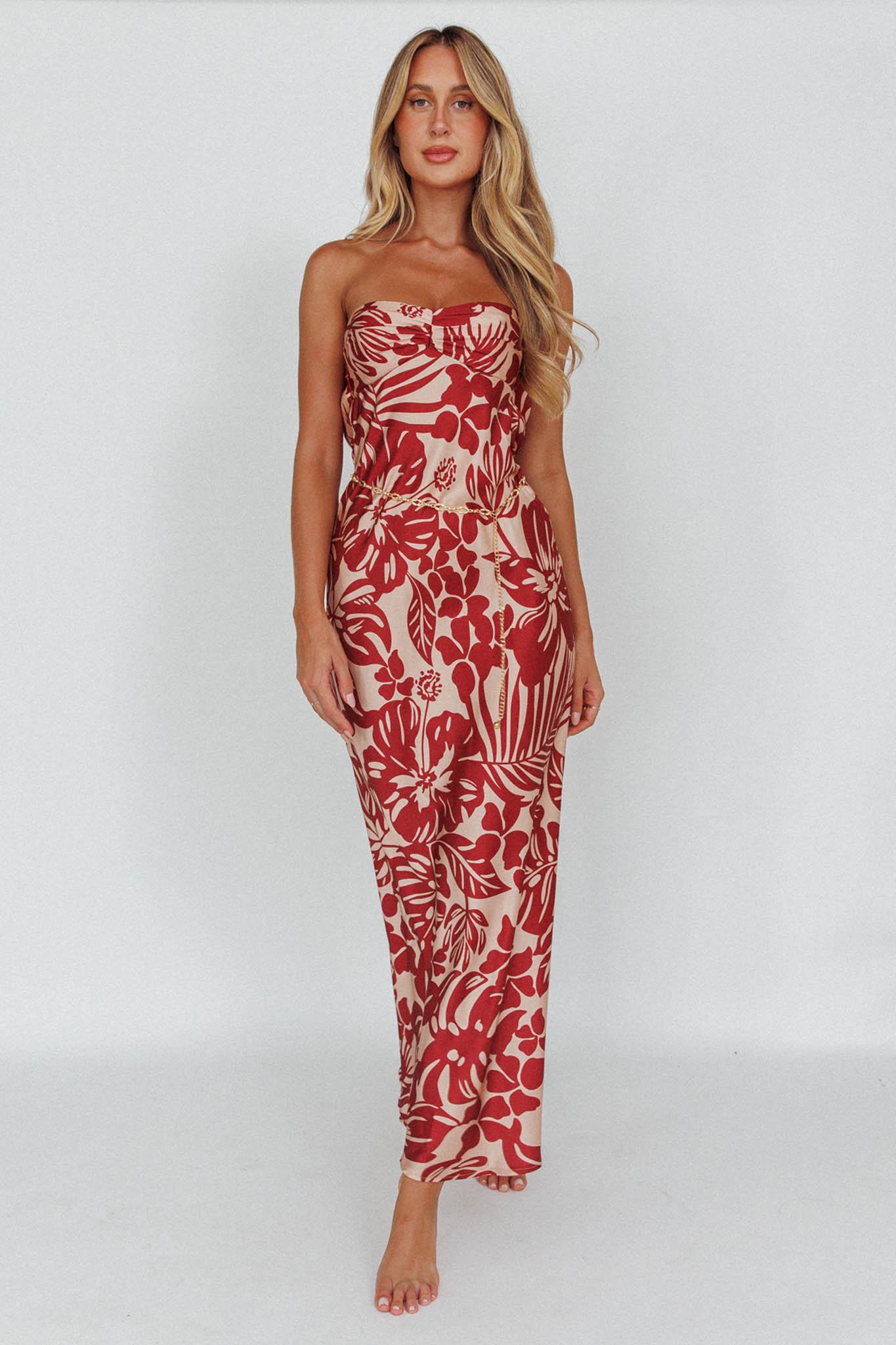Kona Cowl Back Midi Dress Floral Flame by Selfie Leslie Australia