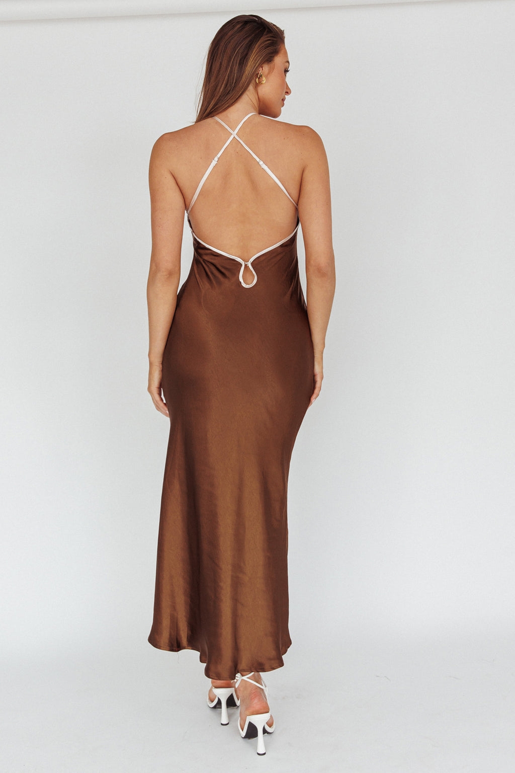 Midsomer Dawn Criss-Cross Back Maxi Dress Chocolate by Selfie Leslie Australia