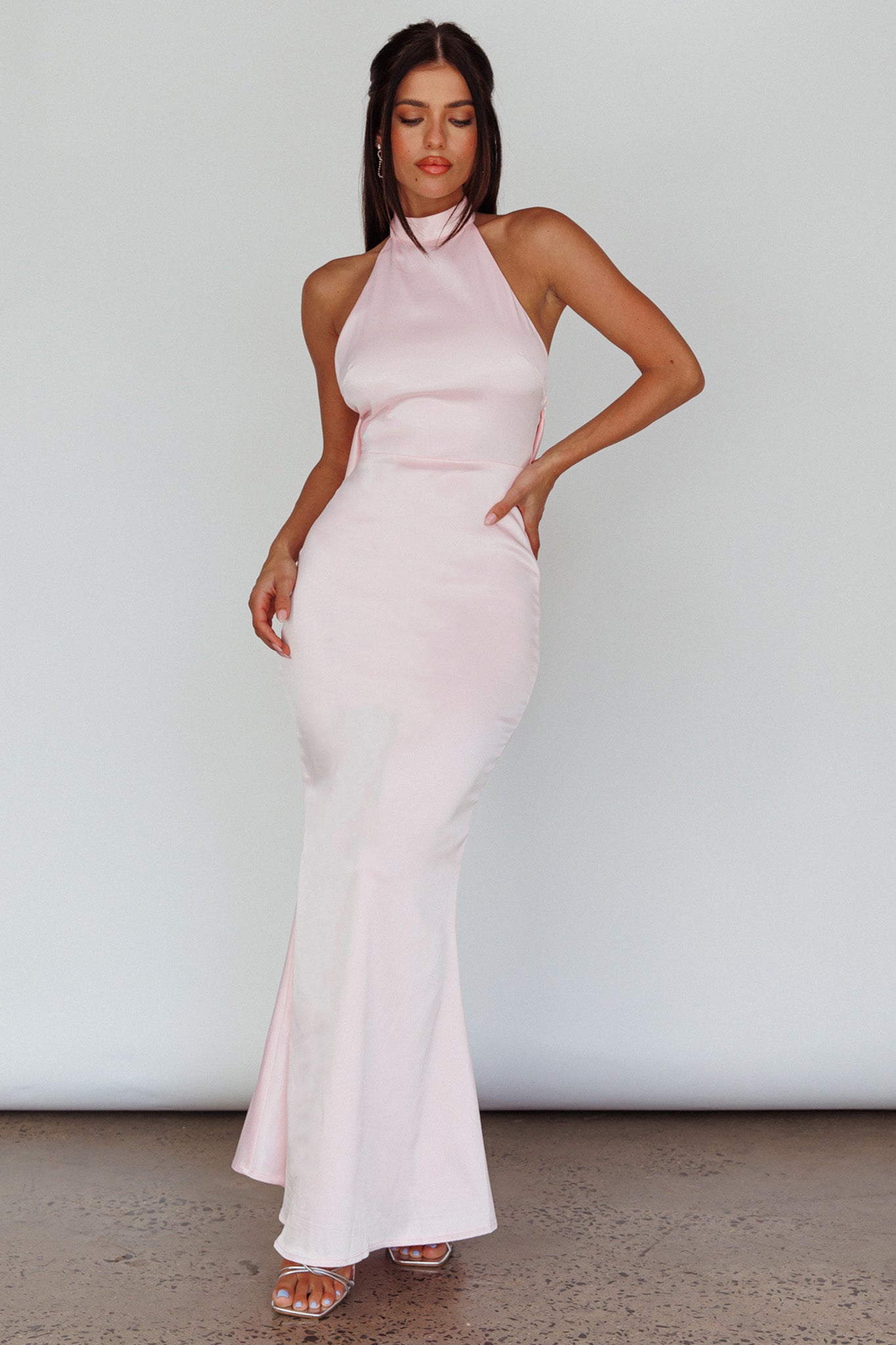 Fifth Avenue Bow Back Maxi Dress Baby Pink by Selfie Leslie Australia