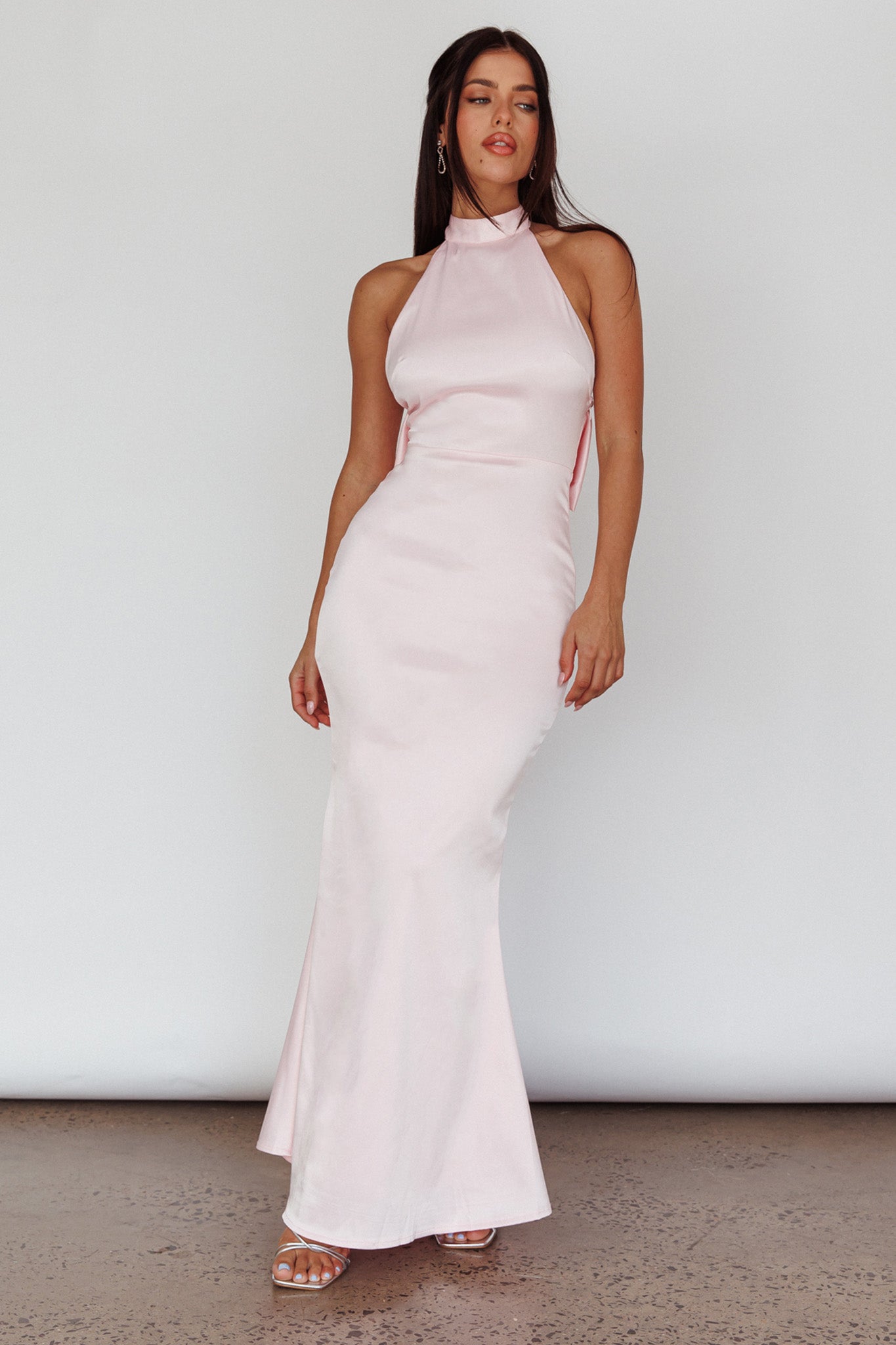 Fifth Avenue Bow Back Maxi Dress Baby Pink by Selfie Leslie Australia