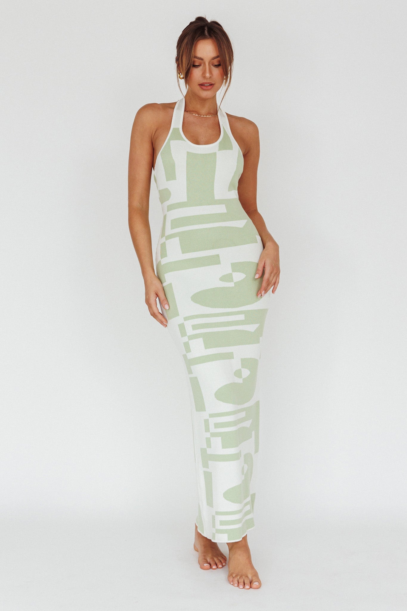Desert Daze Halterneck Knit Dress Sage by Selfie Leslie Australia