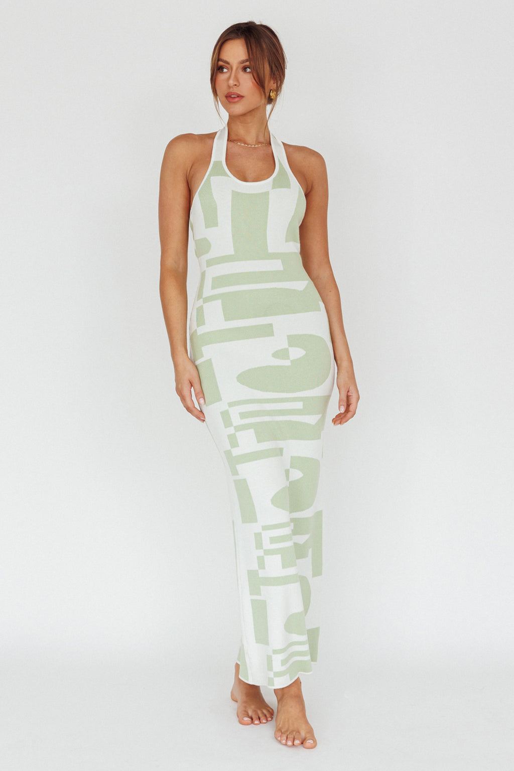 Desert Daze Halterneck Knit Dress Sage by Selfie Leslie Australia