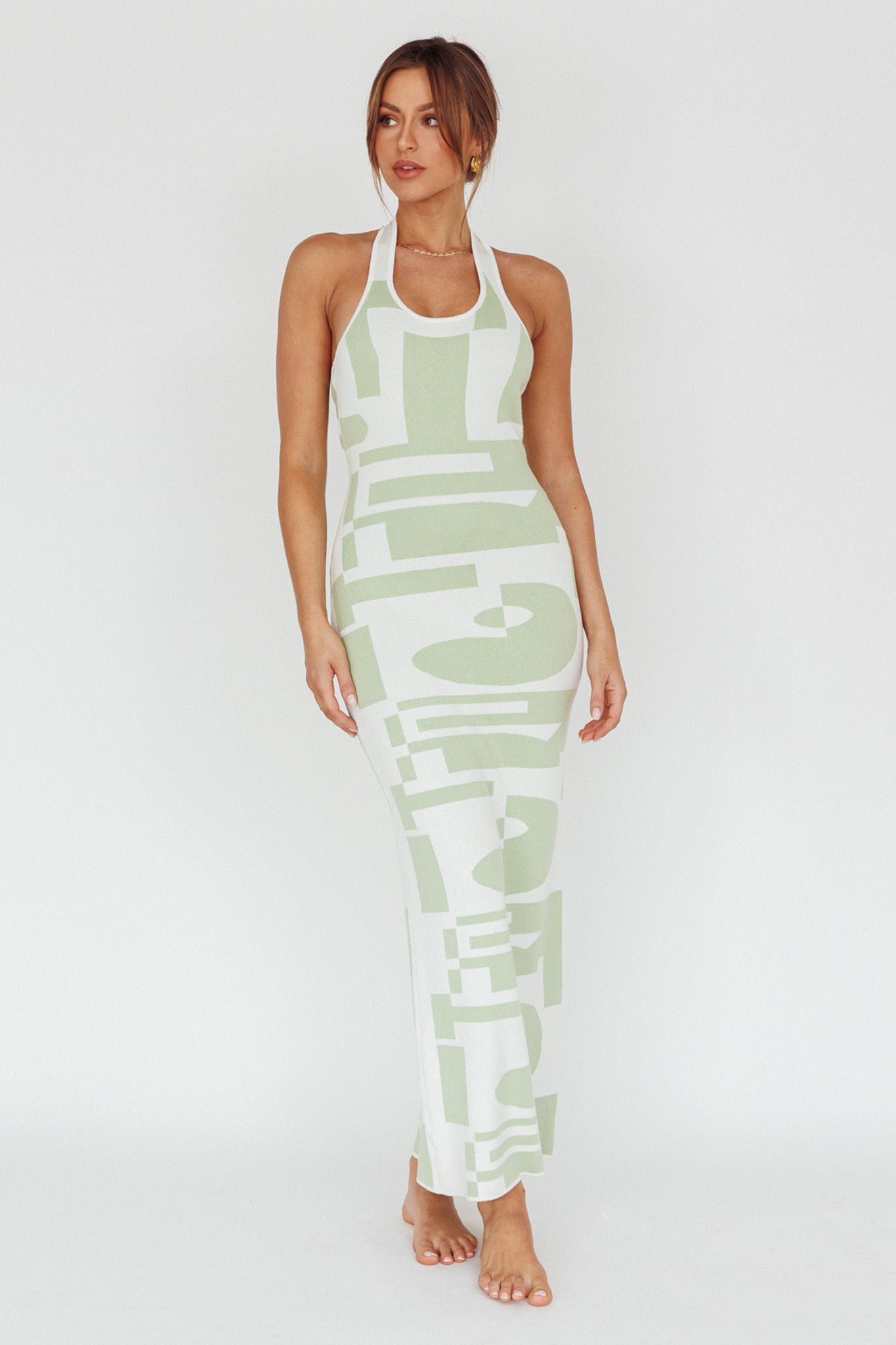 Desert Daze Halterneck Knit Dress Sage by Selfie Leslie Australia