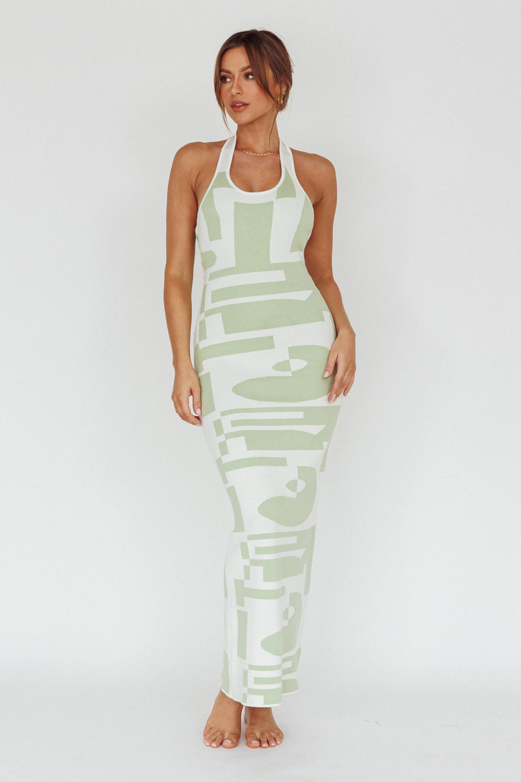 Desert Daze Halterneck Knit Dress Sage by Selfie Leslie Australia