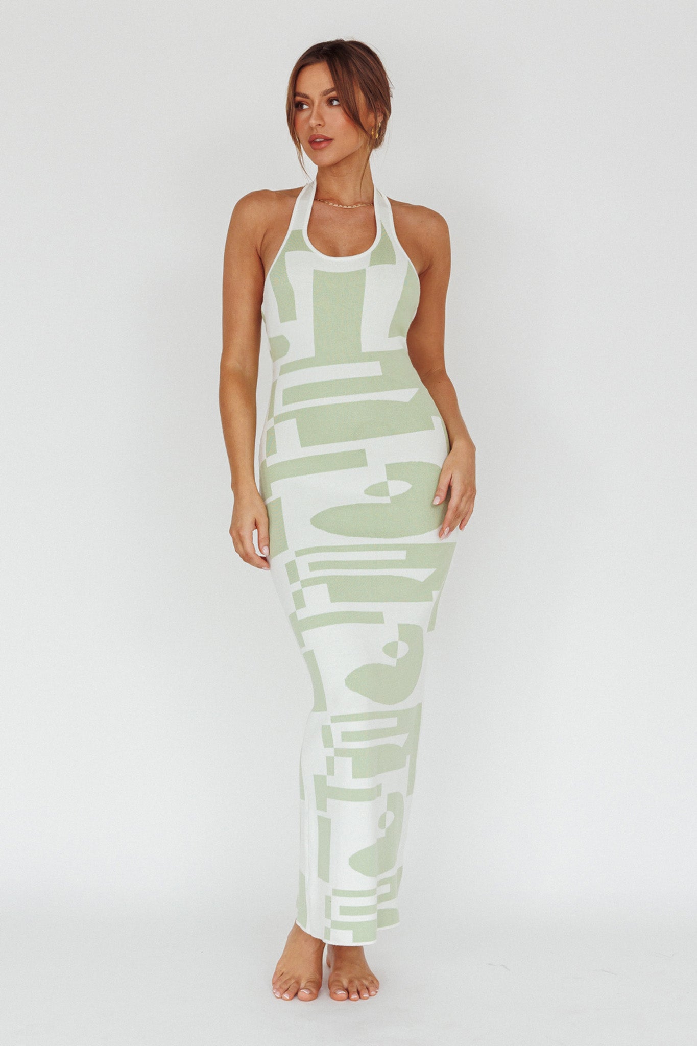 Desert Daze Halterneck Knit Dress Sage by Selfie Leslie Australia