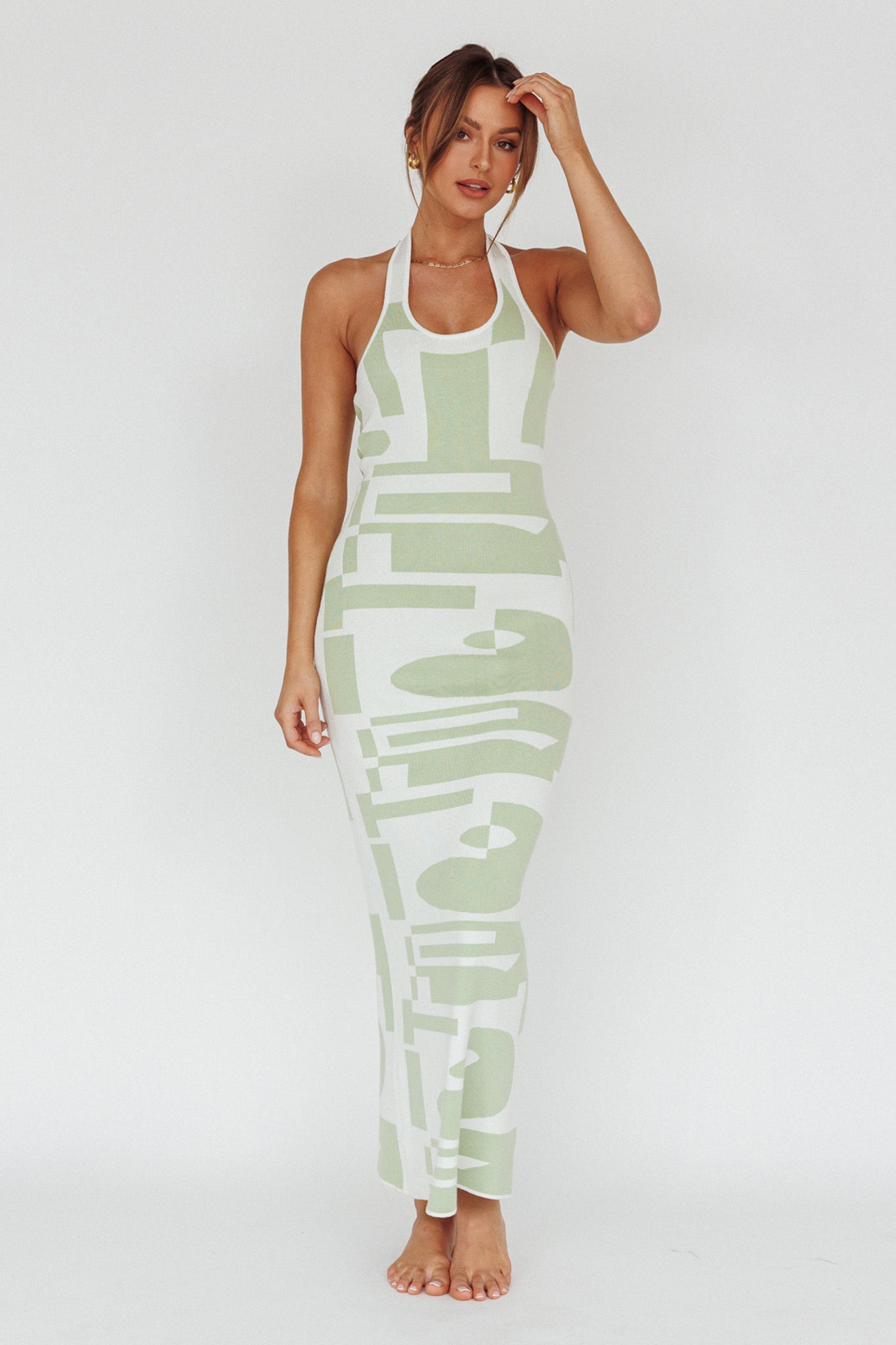 Desert Daze Halterneck Knit Dress Sage by Selfie Leslie Australia