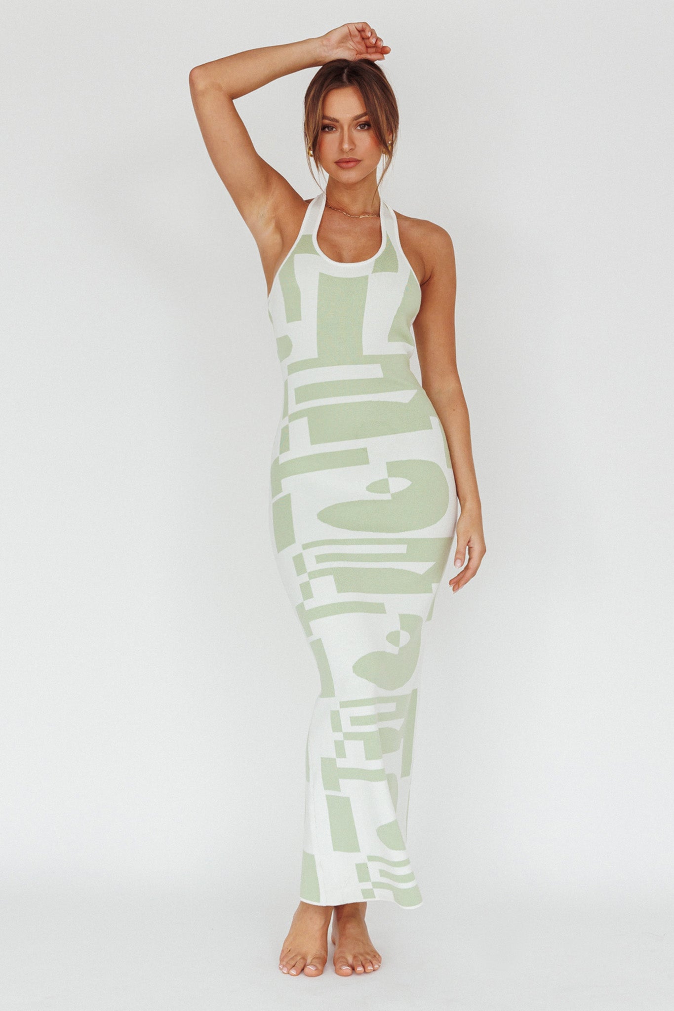Desert Daze Halterneck Knit Dress Sage by Selfie Leslie Australia