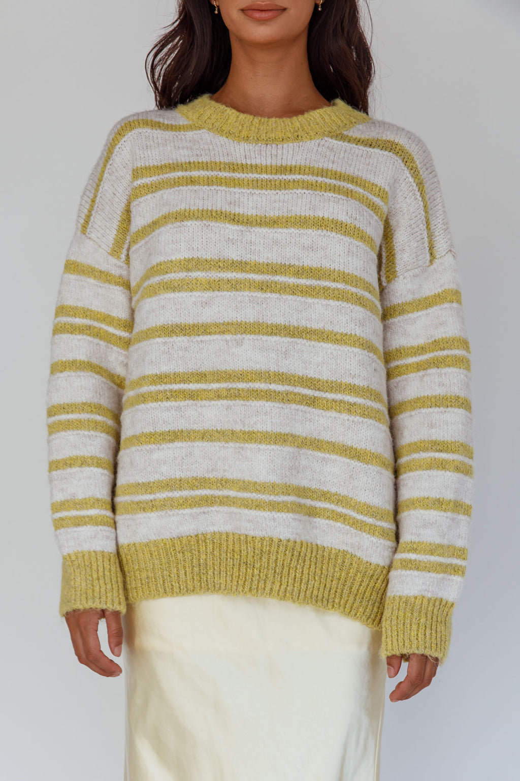 Jona Relaxed Knit Sweater Striped Beige by Selfie Leslie Australia
