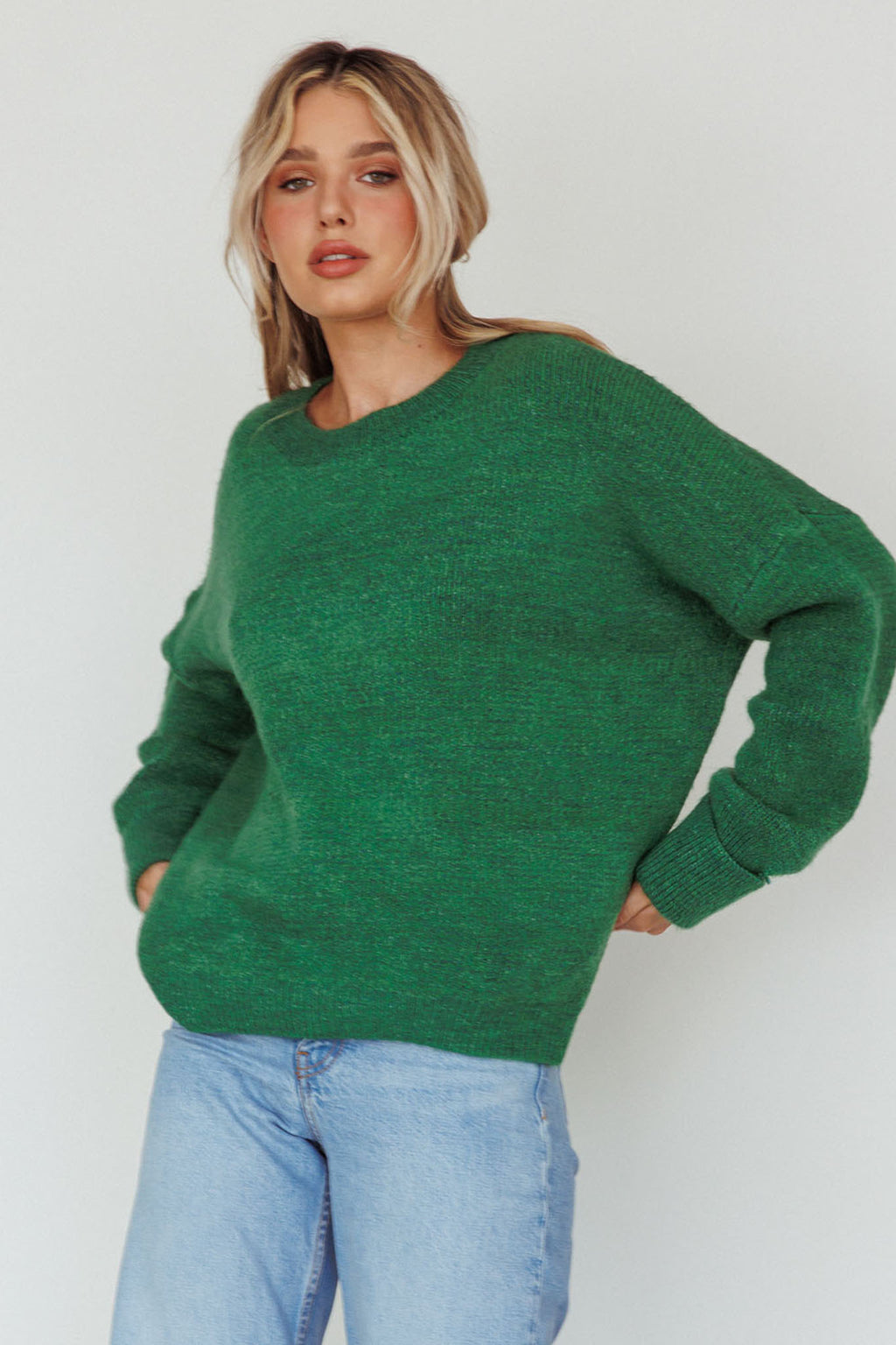 Kayce Dropped Shoulder Knit Sweater Green by Selfie Leslie Australia