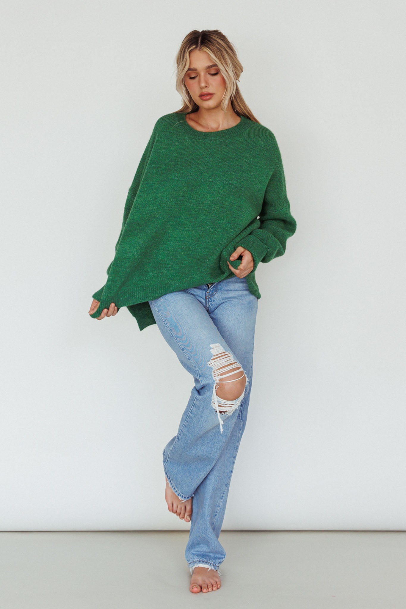 Kayce Dropped Shoulder Knit Sweater Green by Selfie Leslie Australia