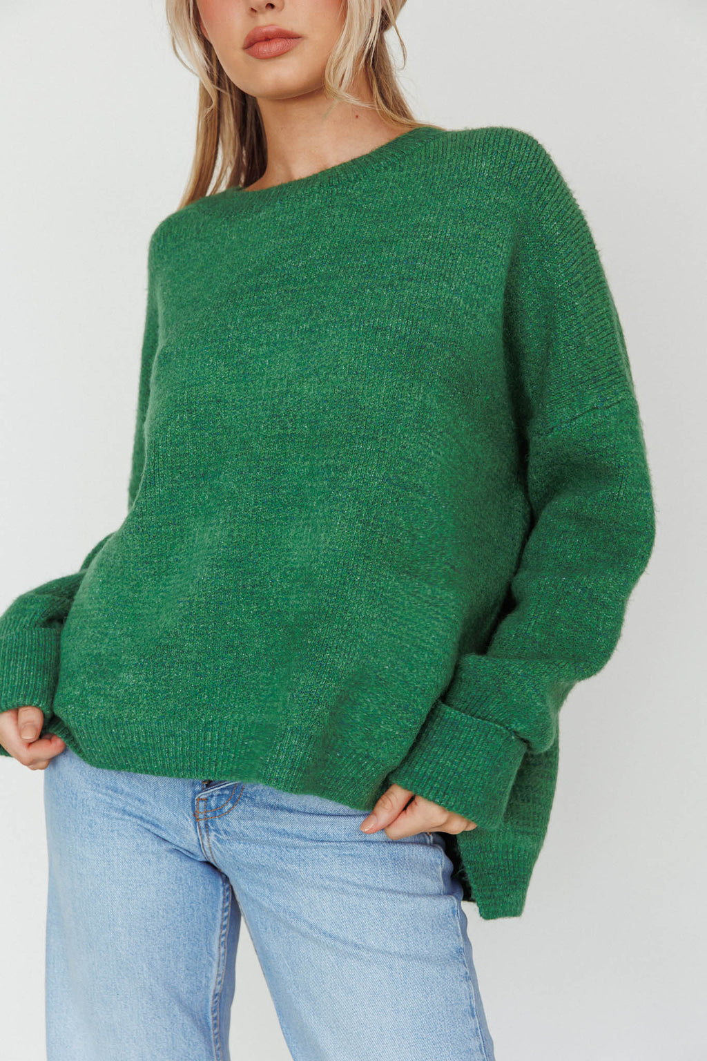 Kayce Dropped Shoulder Knit Sweater Green by Selfie Leslie Australia