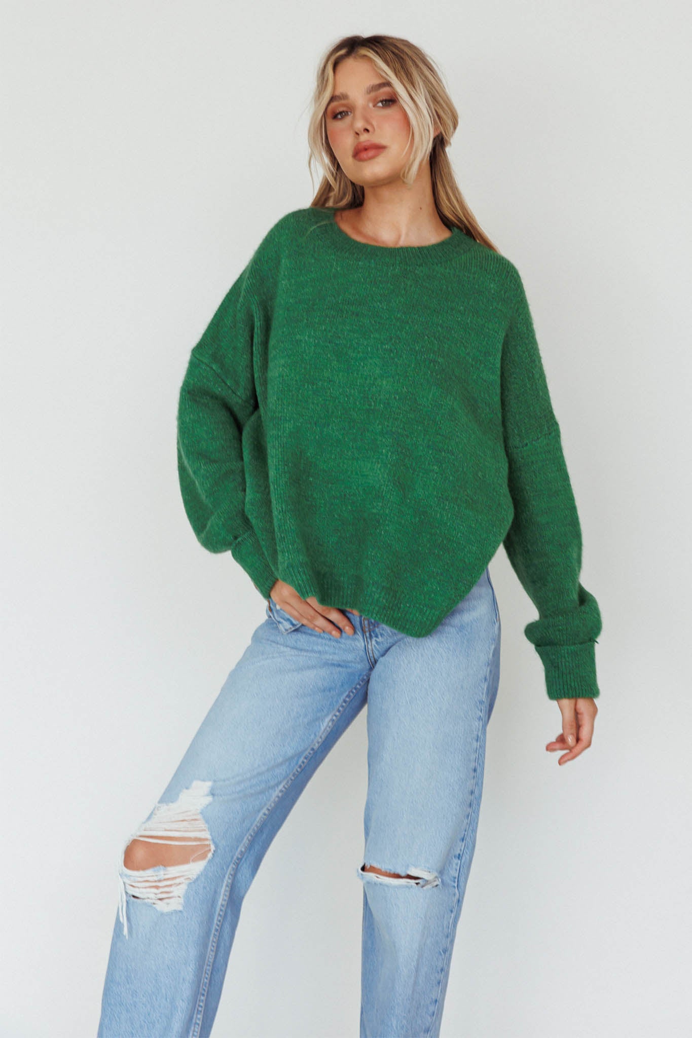 Kayce Dropped Shoulder Knit Sweater Green by Selfie Leslie Australia