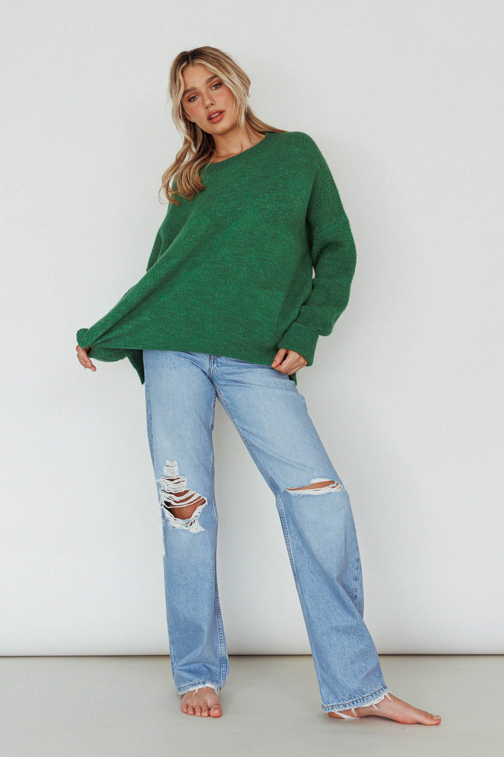 Kayce Dropped Shoulder Knit Sweater Green by Selfie Leslie Australia