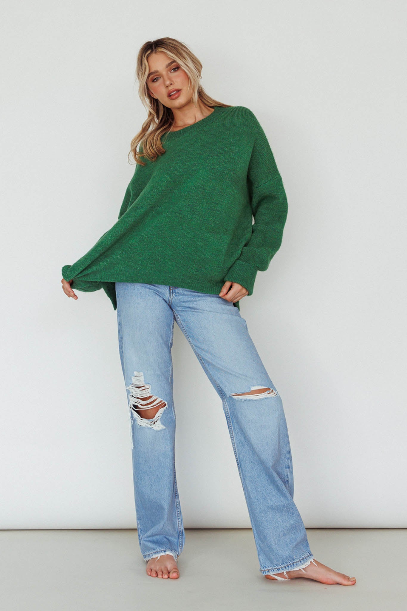 Kayce Dropped Shoulder Knit Sweater Green by Selfie Leslie Australia