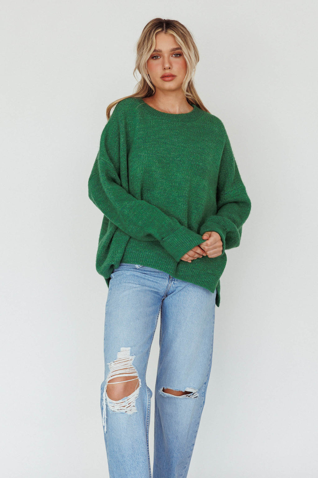 Kayce Dropped Shoulder Knit Sweater Green by Selfie Leslie Australia