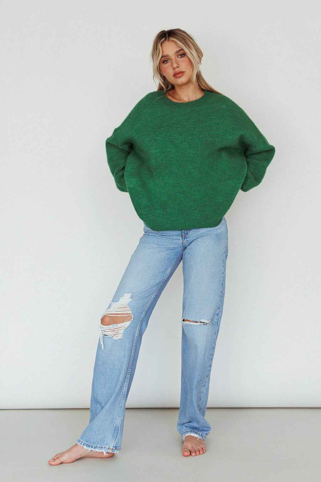Kayce Dropped Shoulder Knit Sweater Green by Selfie Leslie Australia