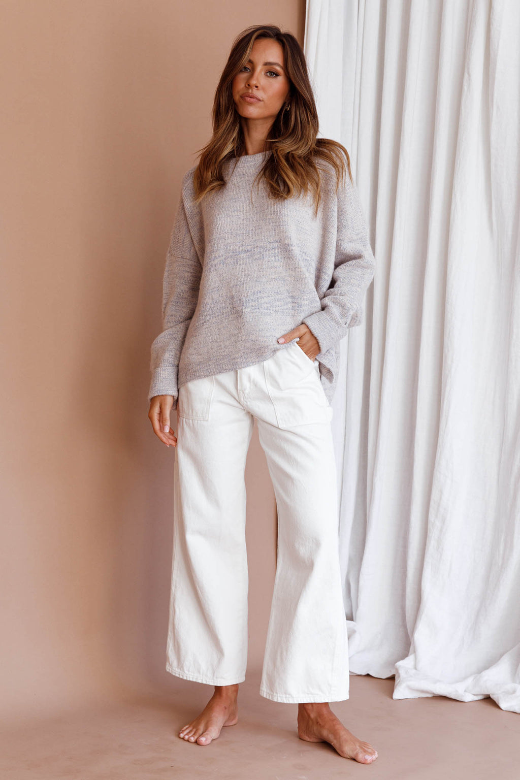 Kayce Dropped Shoulder Knit Sweater Grey by Selfie Leslie Australia