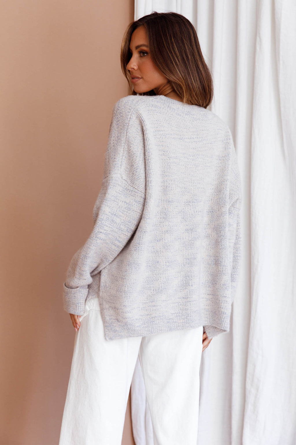 Kayce Dropped Shoulder Knit Sweater Grey by Selfie Leslie Australia