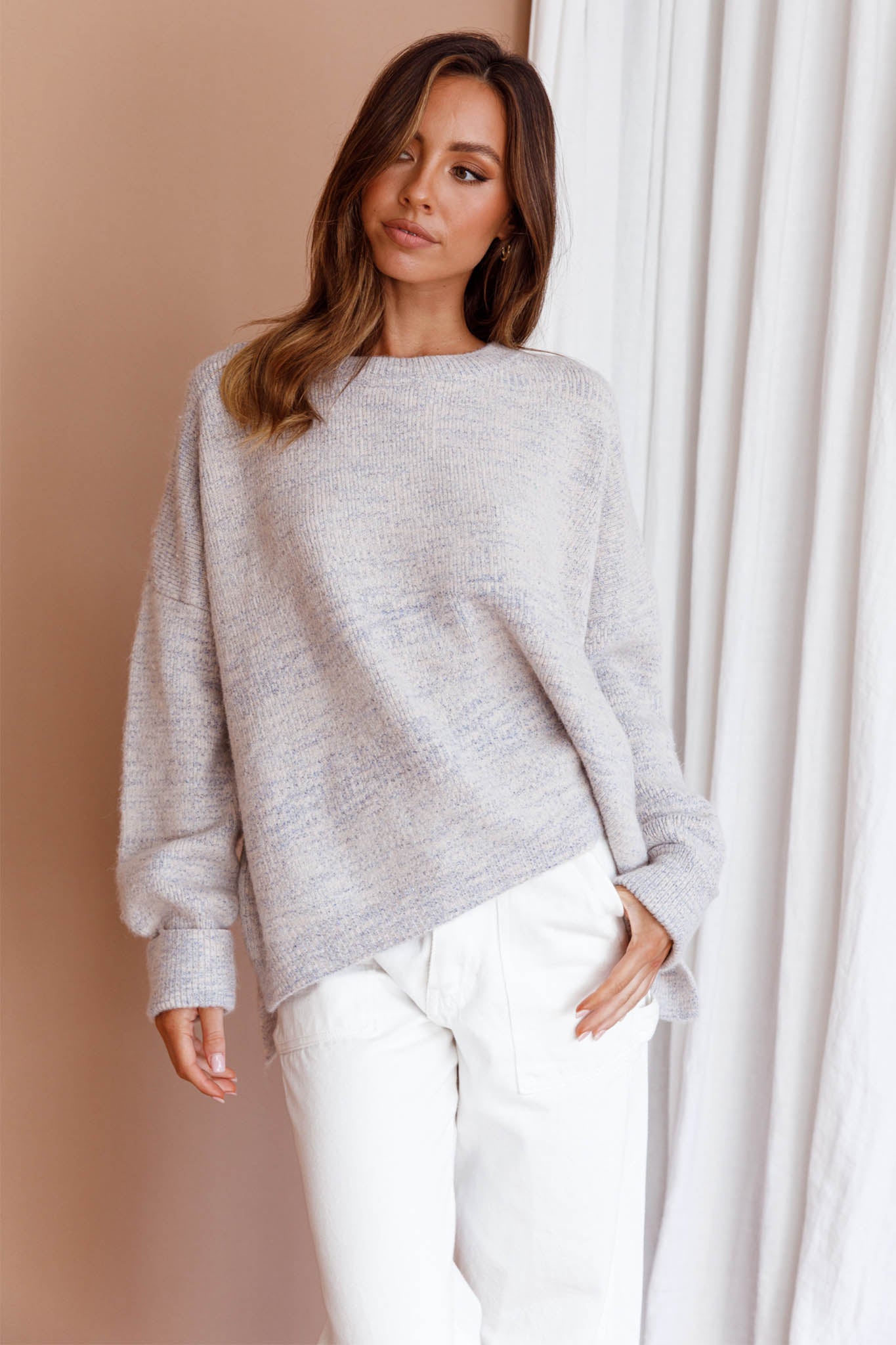 Kayce Dropped Shoulder Knit Sweater Grey by Selfie Leslie Australia