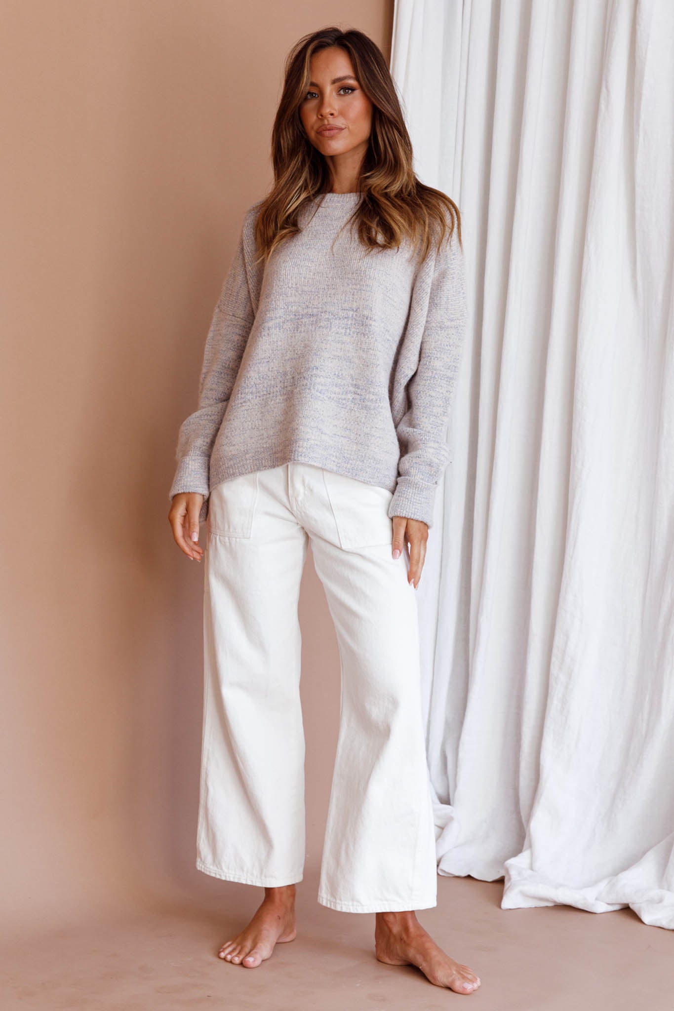 Kayce Dropped Shoulder Knit Sweater Grey by Selfie Leslie Australia