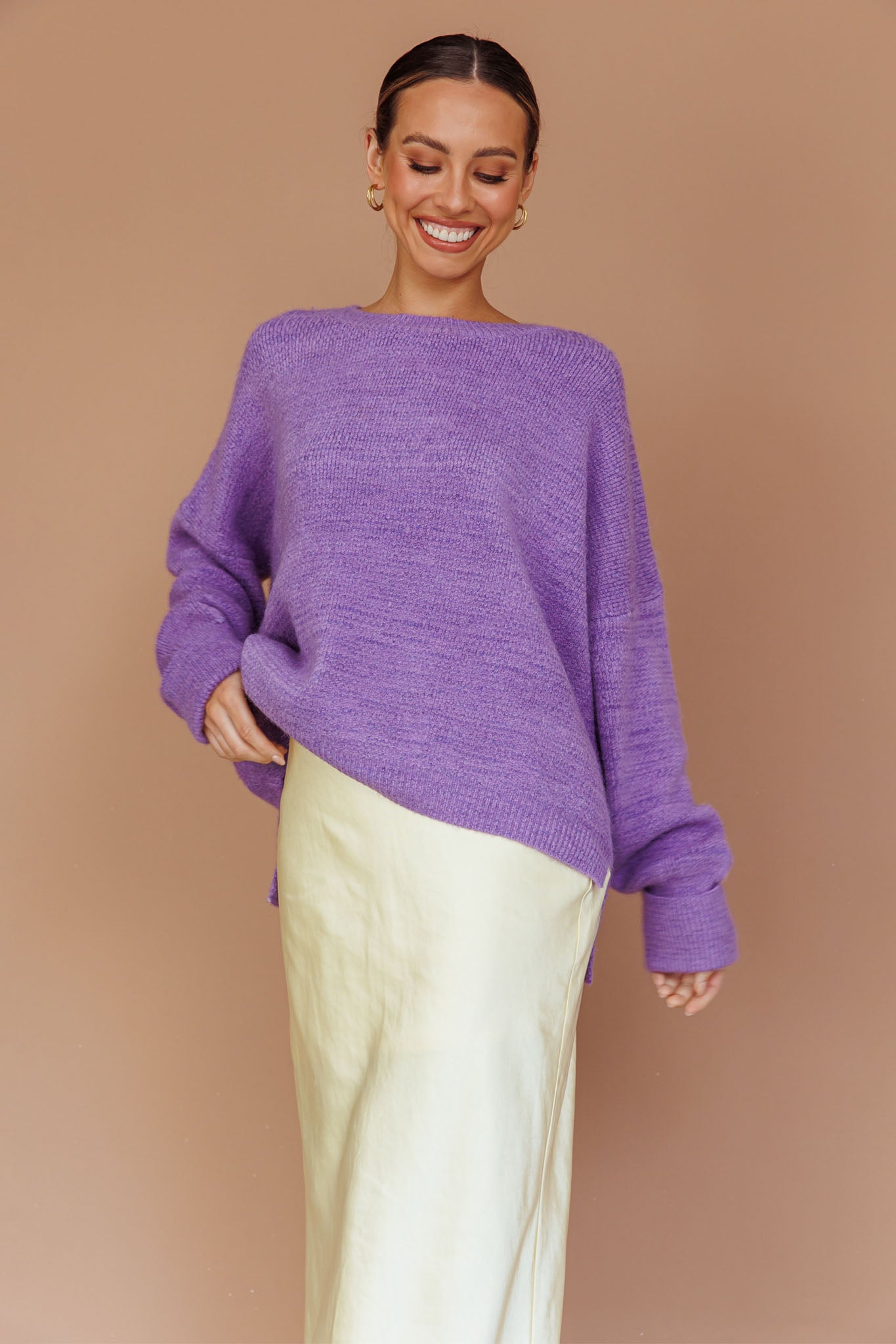 Kayce Dropped Shoulder Knit Sweater Purple by Selfie Leslie Australia