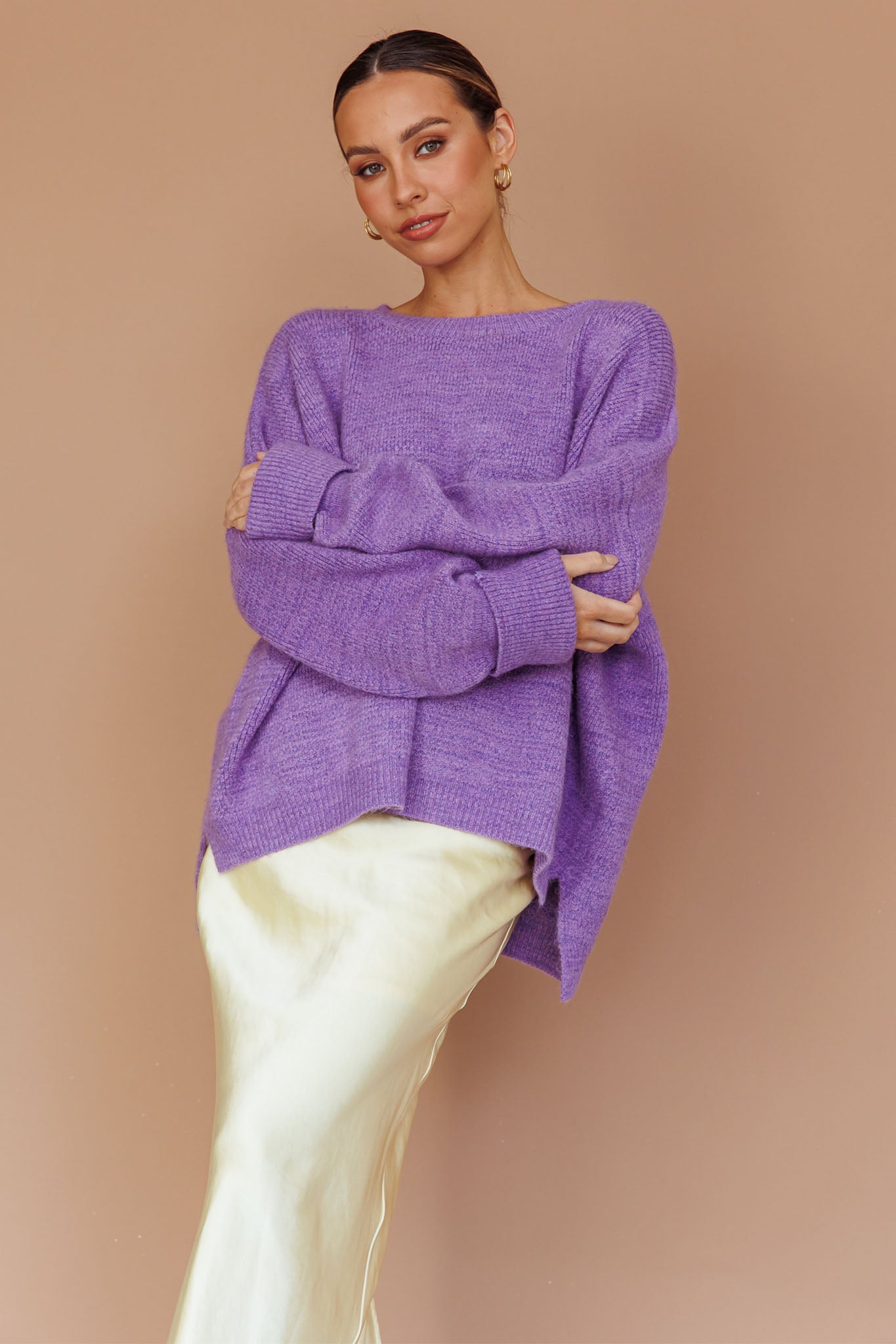 Kayce Dropped Shoulder Knit Sweater Purple by Selfie Leslie Australia