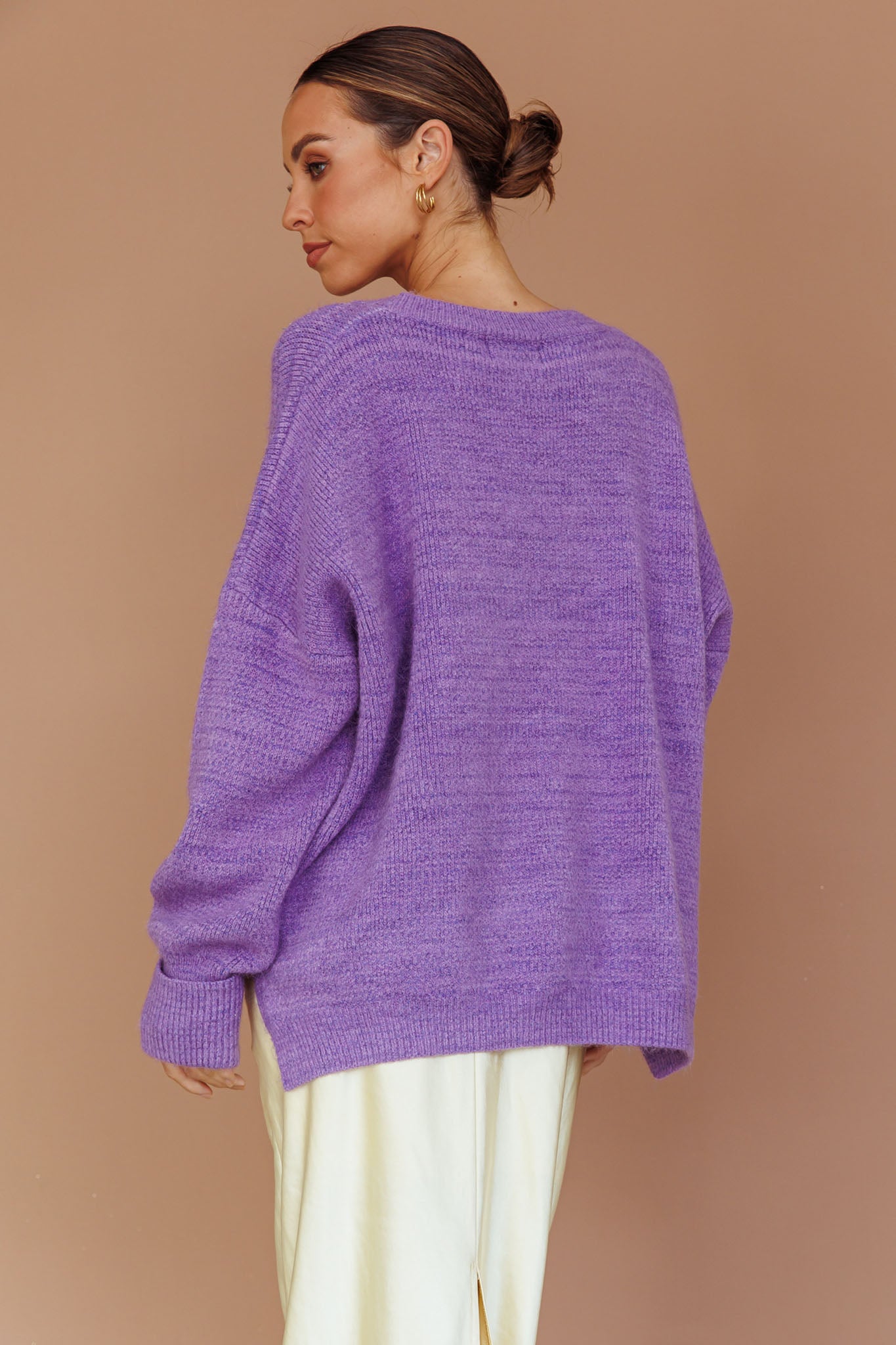 Kayce Dropped Shoulder Knit Sweater Purple by Selfie Leslie Australia