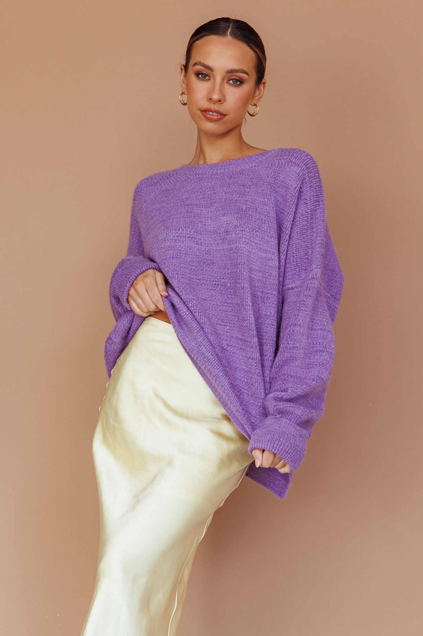 Kayce Dropped Shoulder Knit Sweater Purple by Selfie Leslie Australia