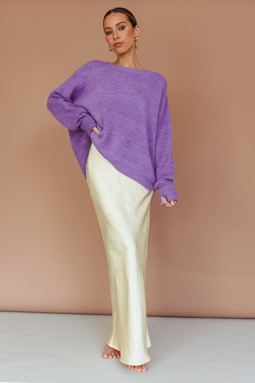 Kayce Dropped Shoulder Knit Sweater Purple by Selfie Leslie Australia