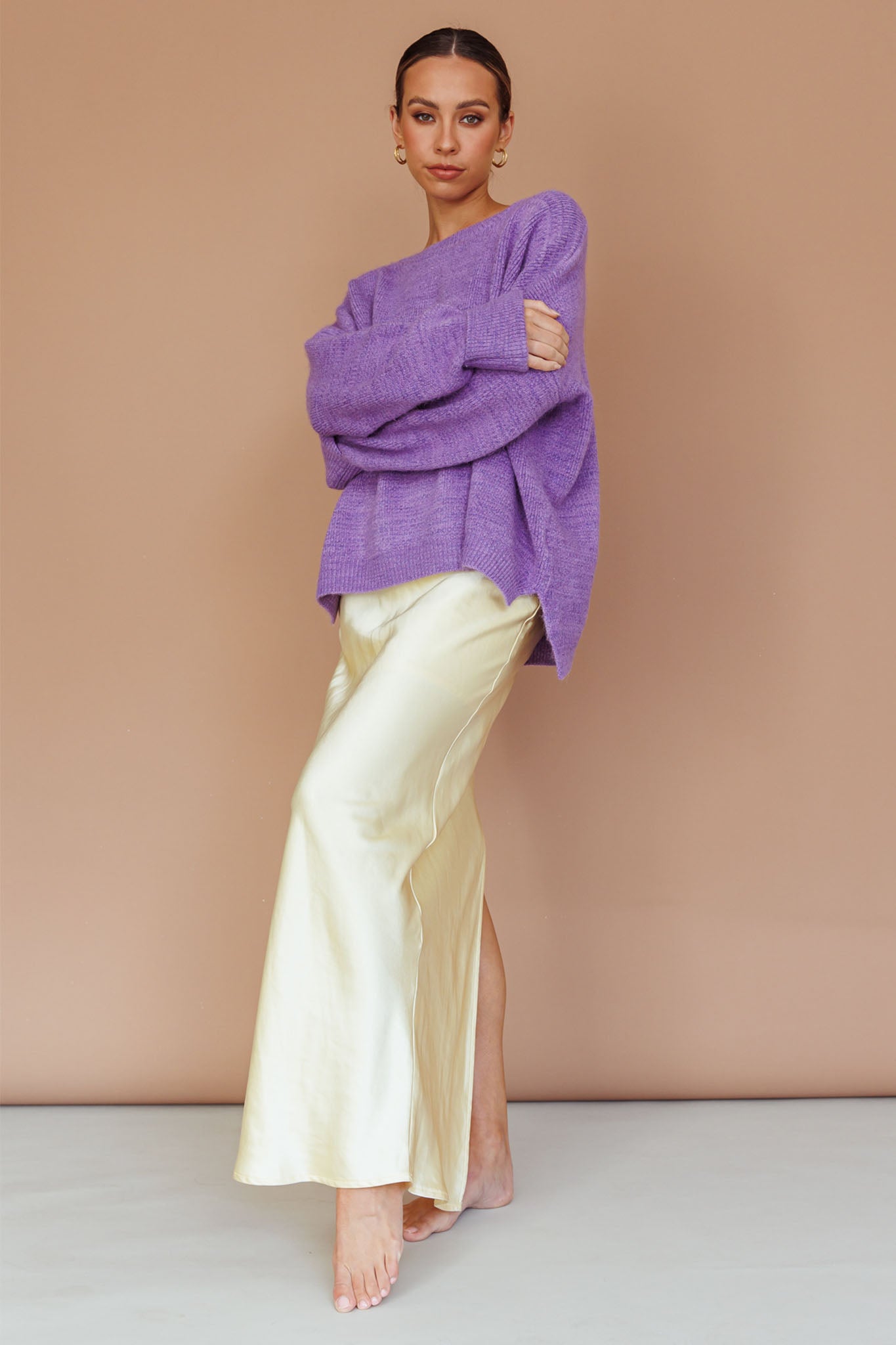 Kayce Dropped Shoulder Knit Sweater Purple by Selfie Leslie Australia
