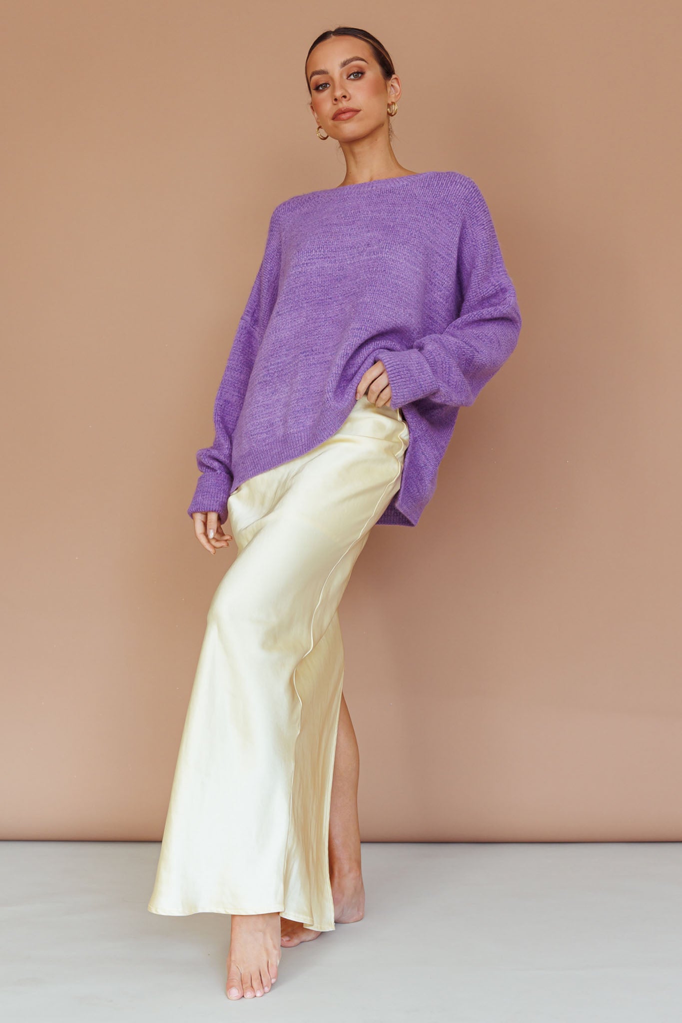 Kayce Dropped Shoulder Knit Sweater Purple by Selfie Leslie Australia