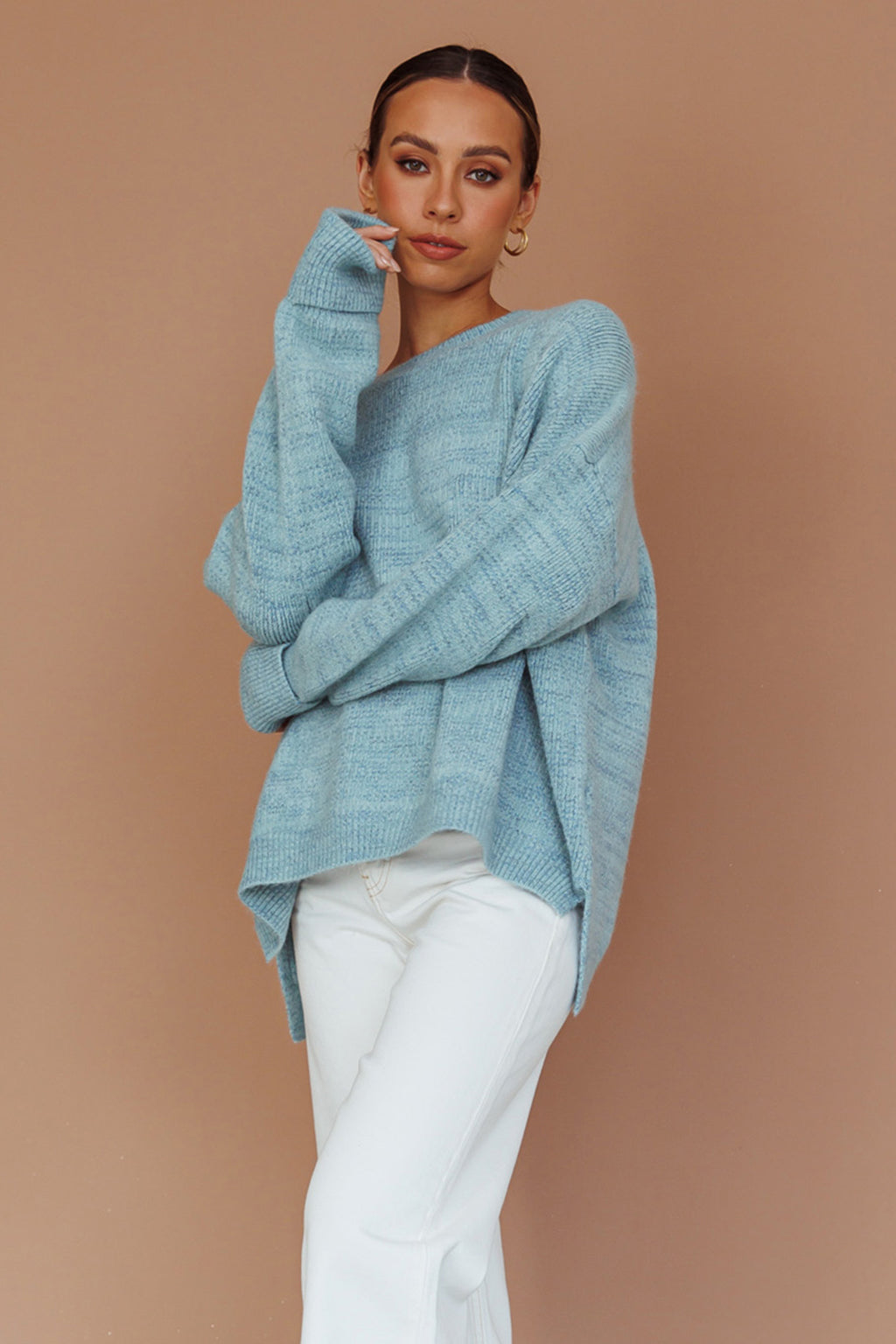 Kayce Dropped Shoulder Knit Sweater Sky Blue by Selfie Leslie Australia
