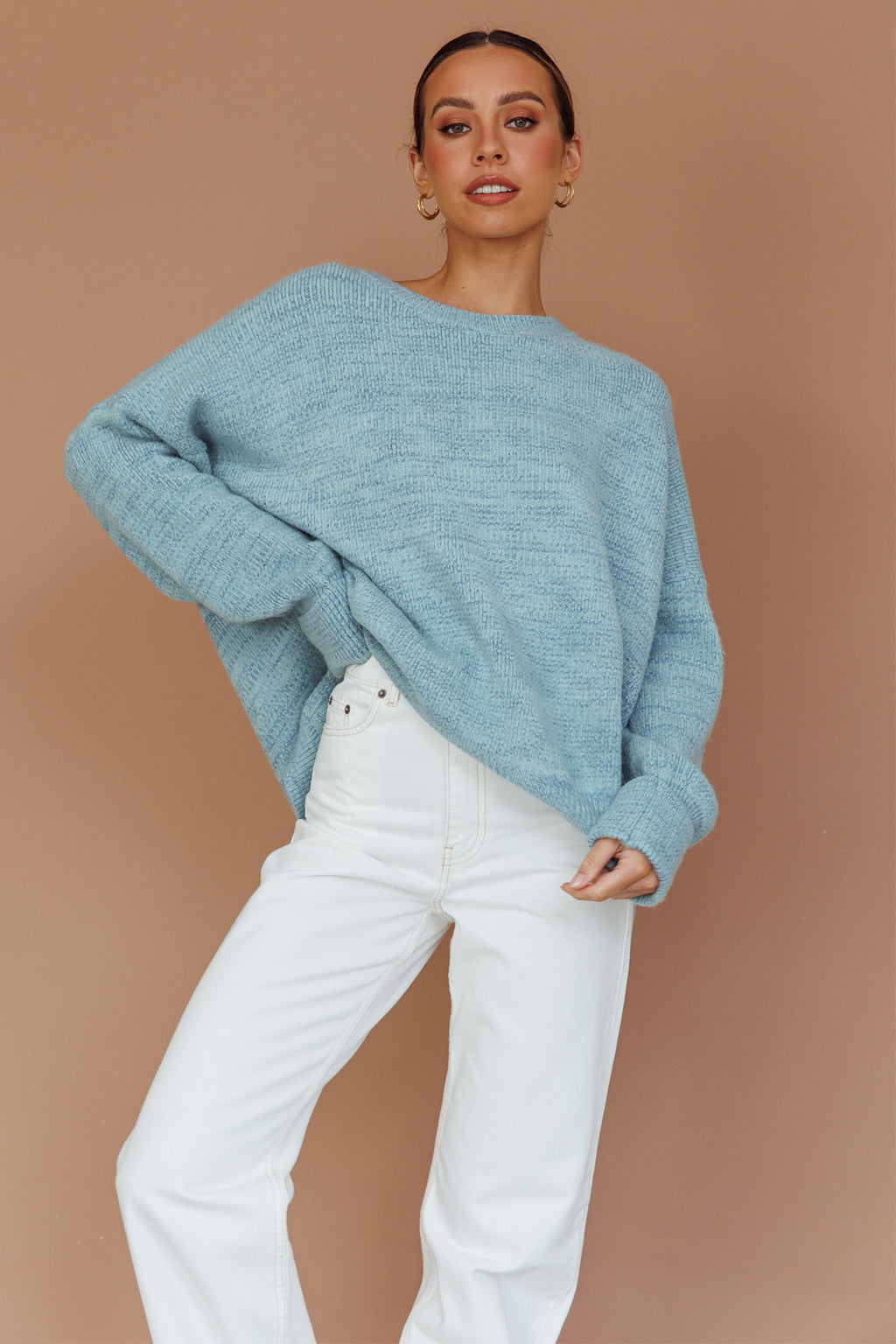 Kayce Dropped Shoulder Knit Sweater Sky Blue by Selfie Leslie Australia