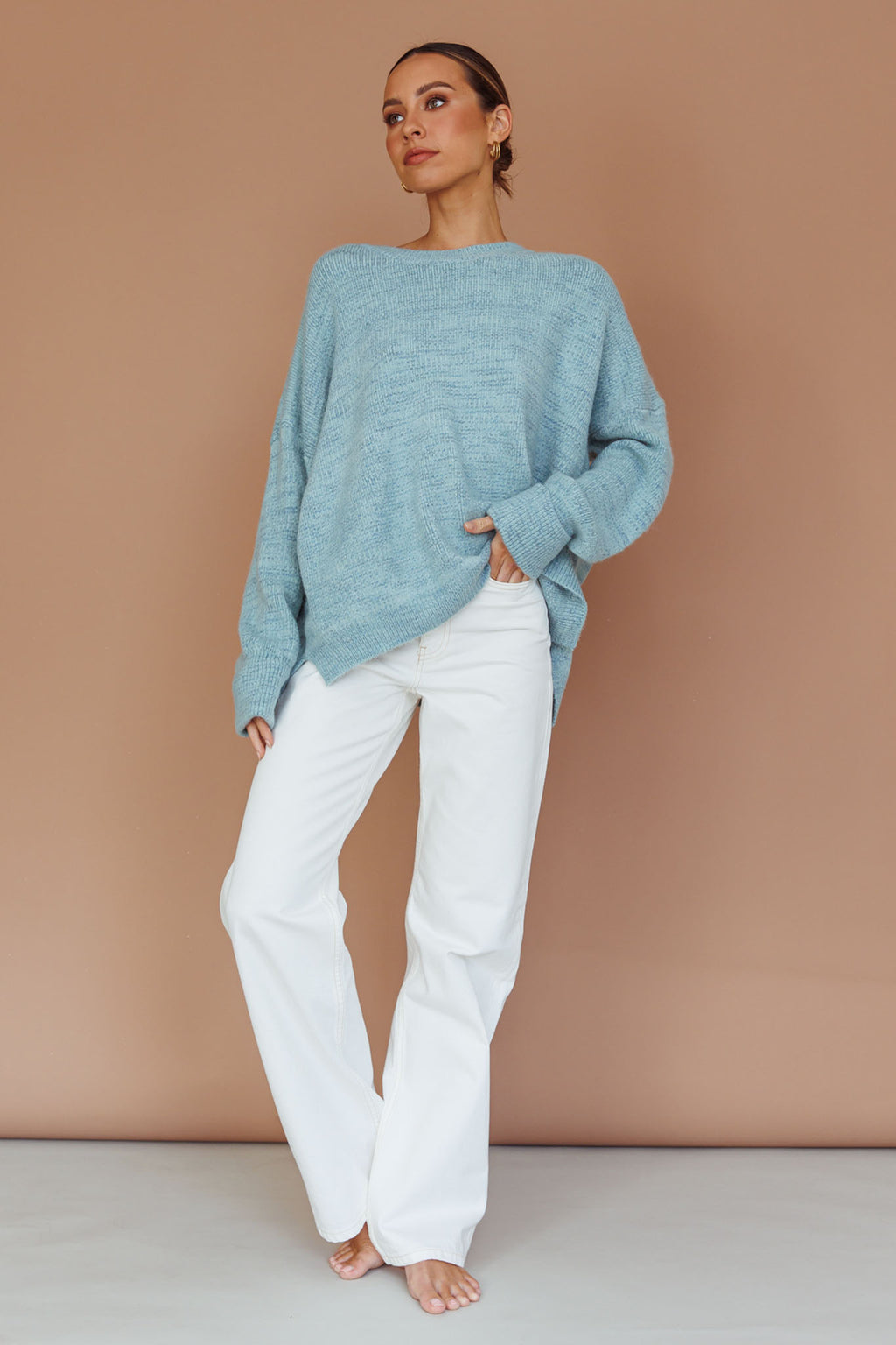Kayce Dropped Shoulder Knit Sweater Sky Blue by Selfie Leslie Australia