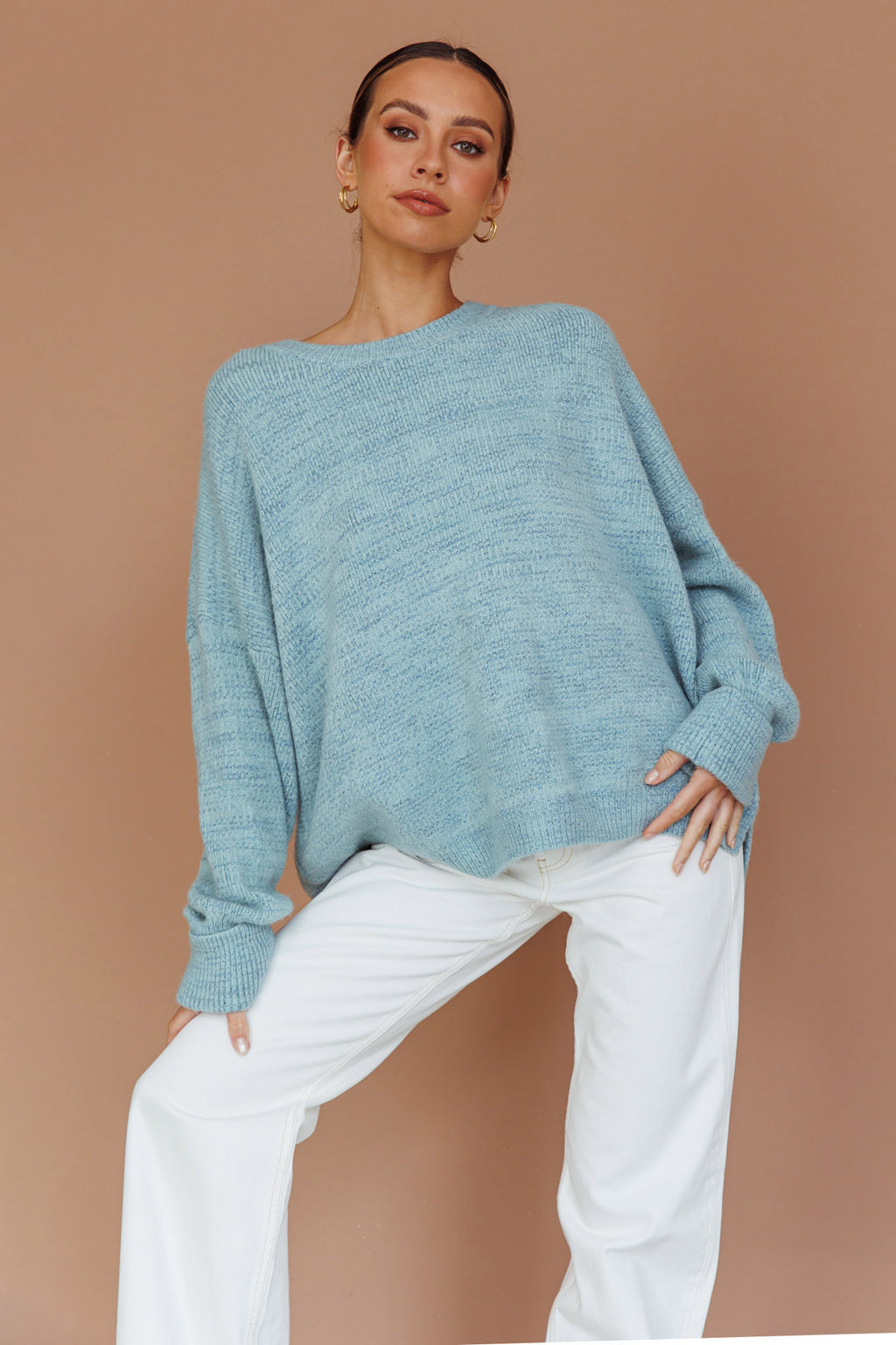 Kayce Dropped Shoulder Knit Sweater Sky Blue by Selfie Leslie Australia