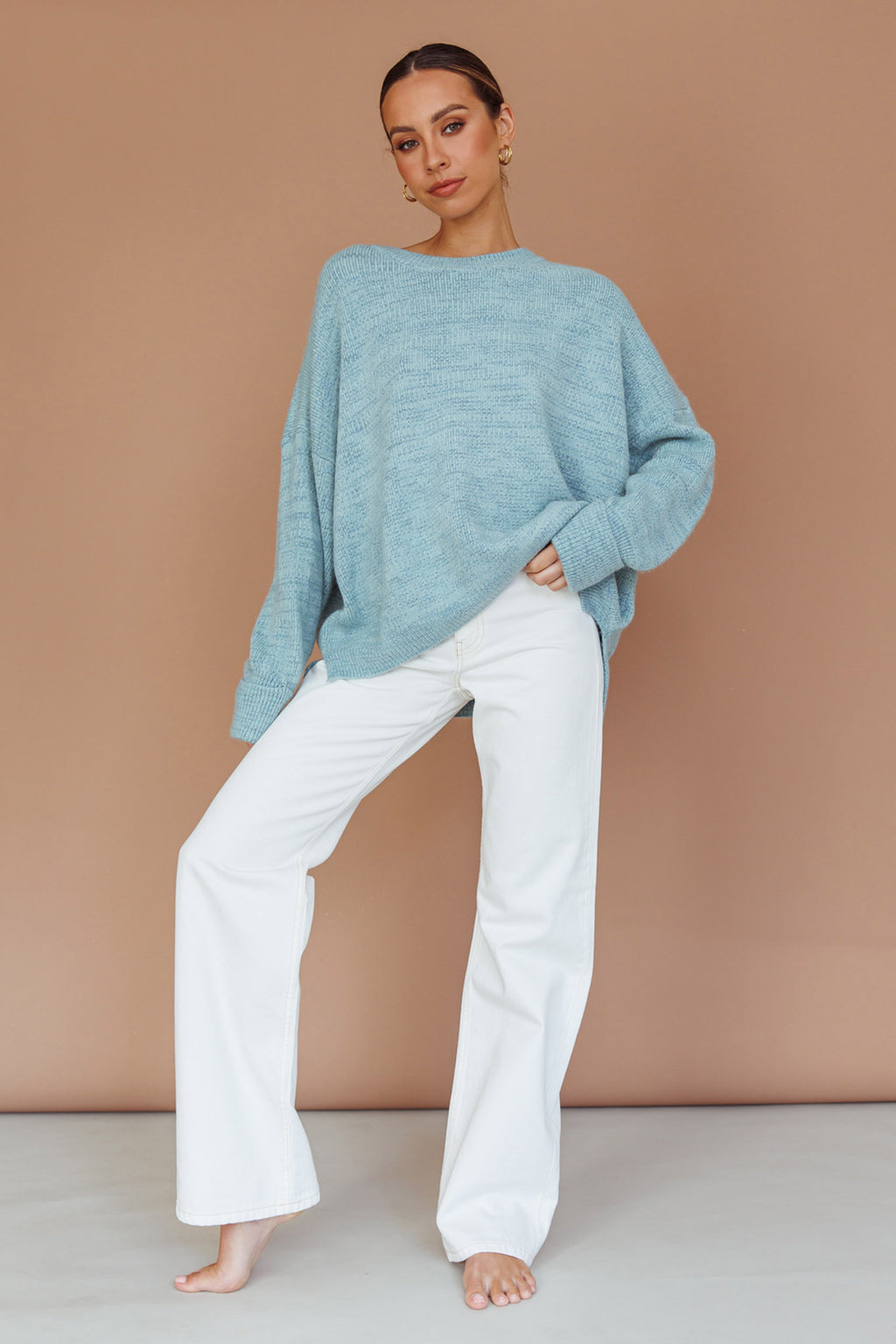 Kayce Dropped Shoulder Knit Sweater Sky Blue by Selfie Leslie Australia