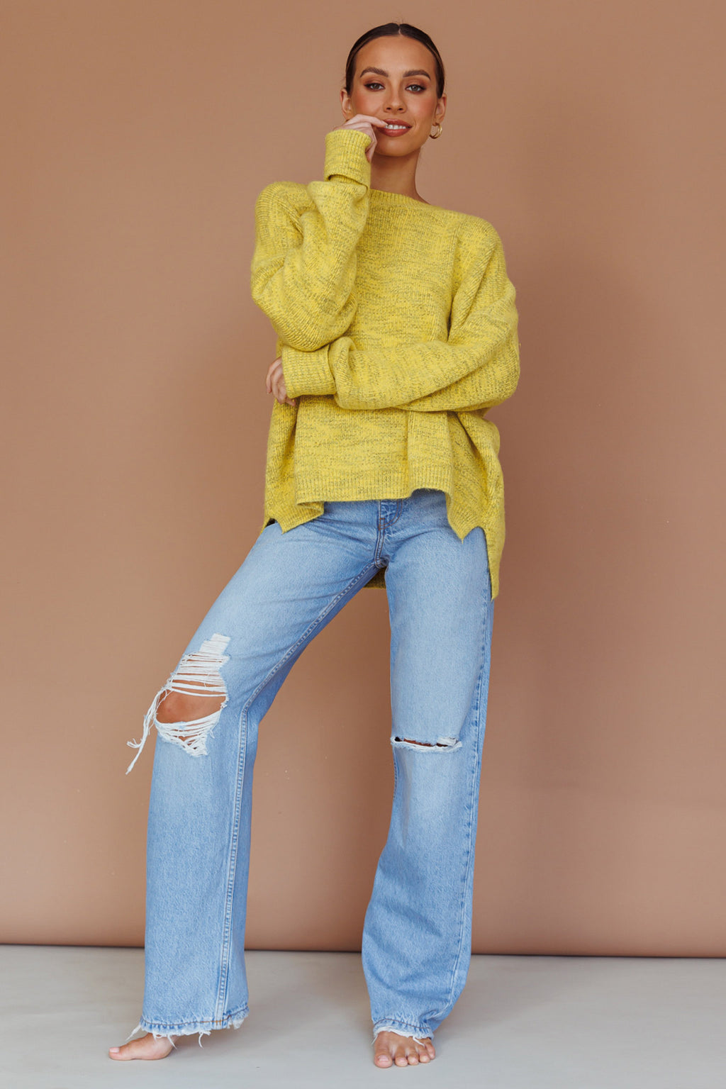 Kayce Dropped Shoulder Knit Sweater Yellow by Selfie Leslie Australia