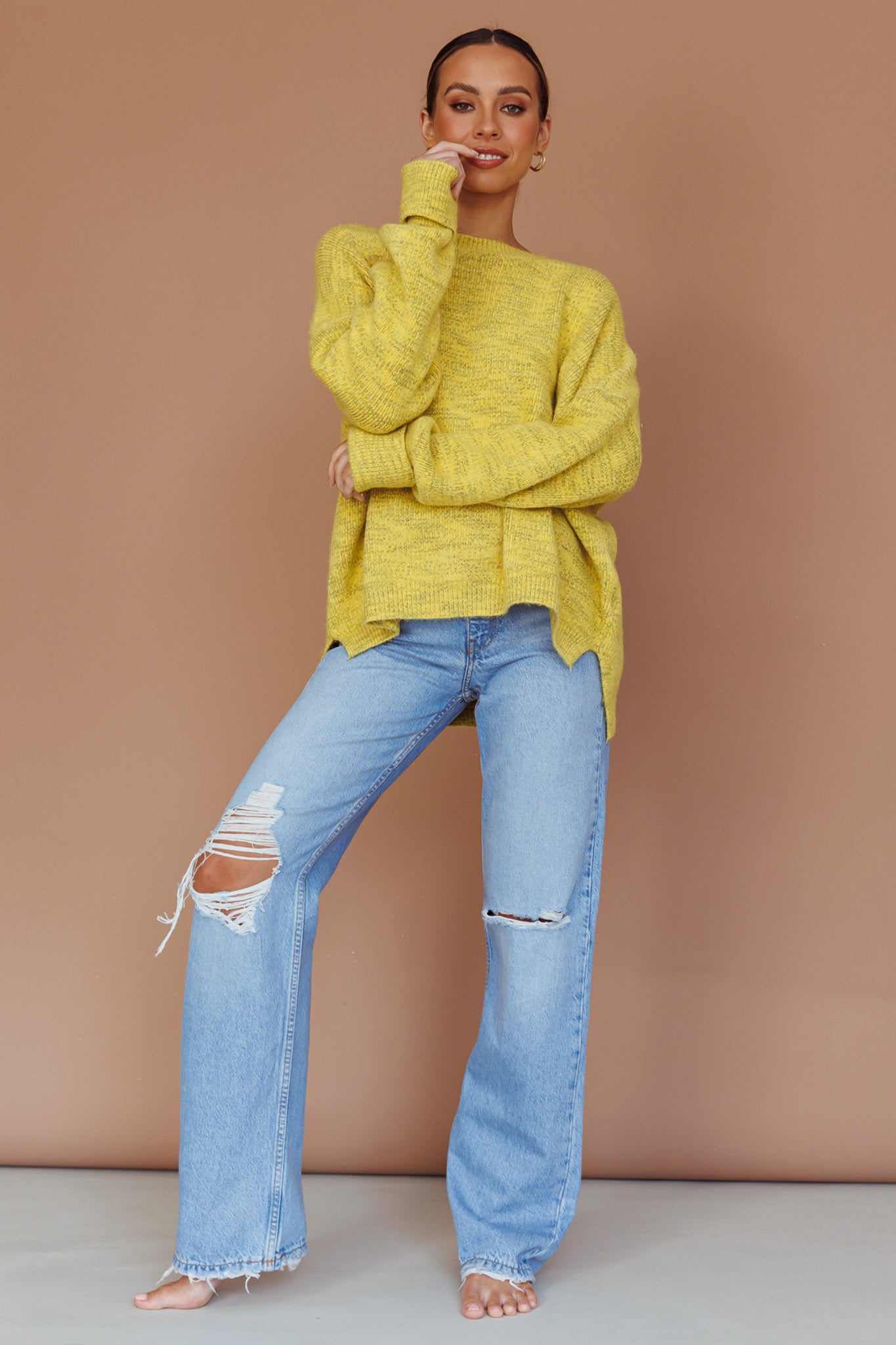 Kayce Dropped Shoulder Knit Sweater Yellow by Selfie Leslie Australia