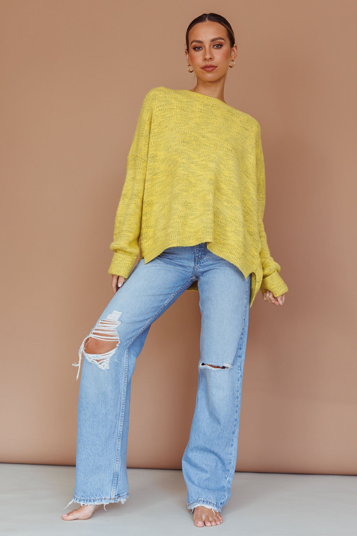 Kayce Dropped Shoulder Knit Sweater Yellow by Selfie Leslie Australia