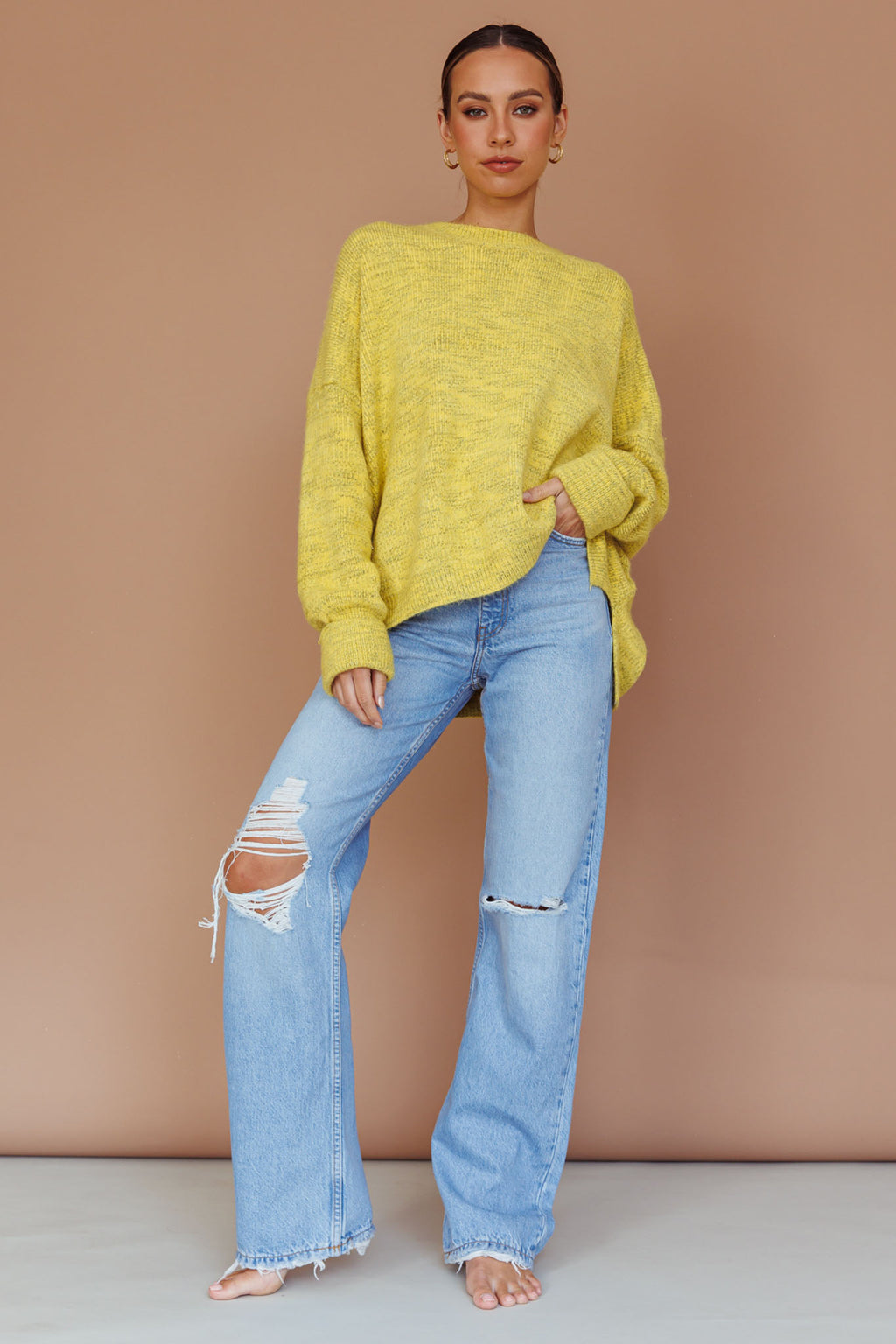 Kayce Dropped Shoulder Knit Sweater Yellow by Selfie Leslie Australia