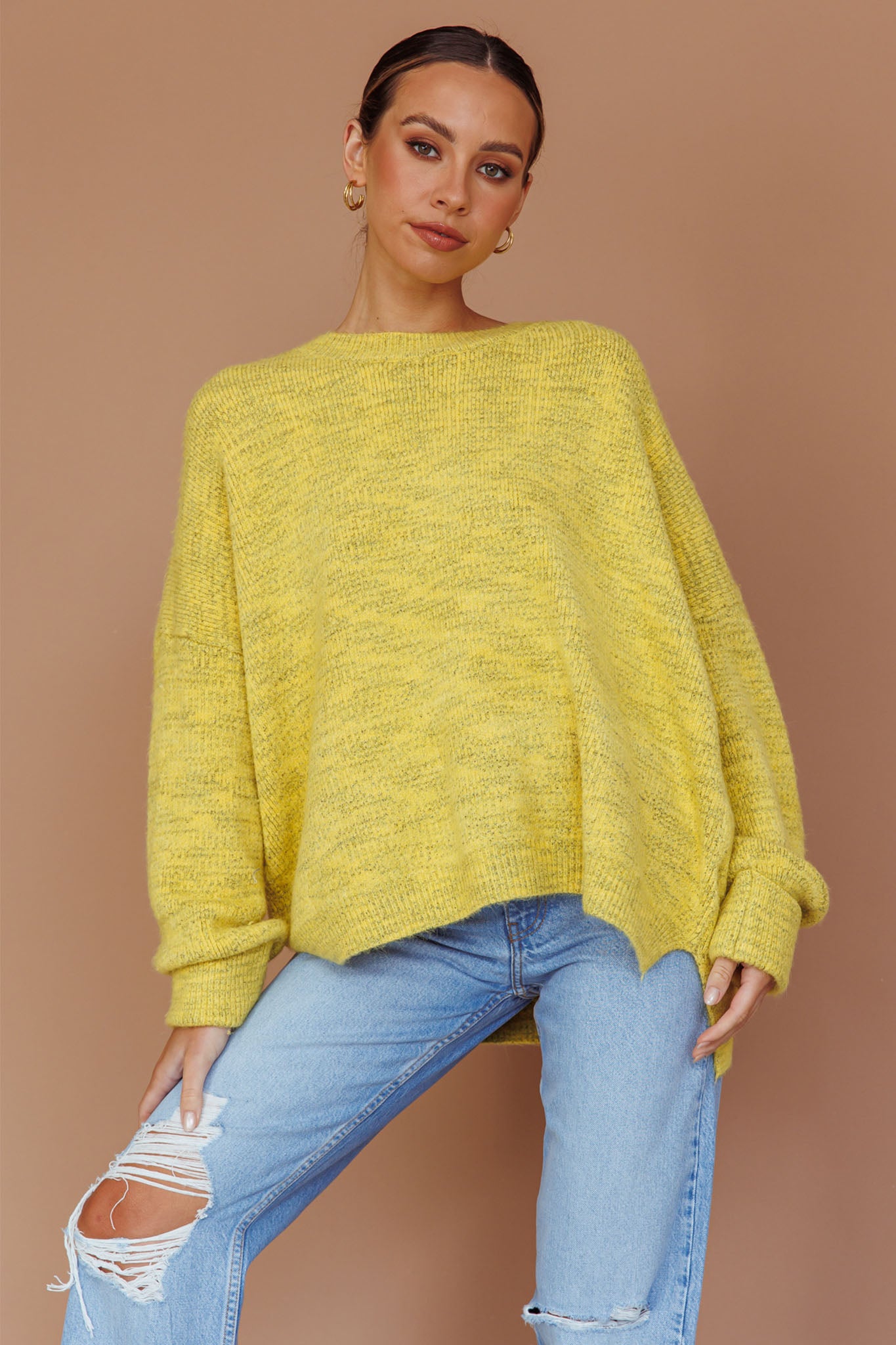 Kayce Dropped Shoulder Knit Sweater Yellow by Selfie Leslie Australia