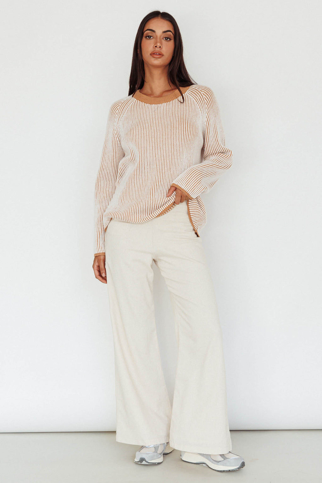 Trafalgur Ribbed Knit Sweater Camel by Selfie Leslie Australia