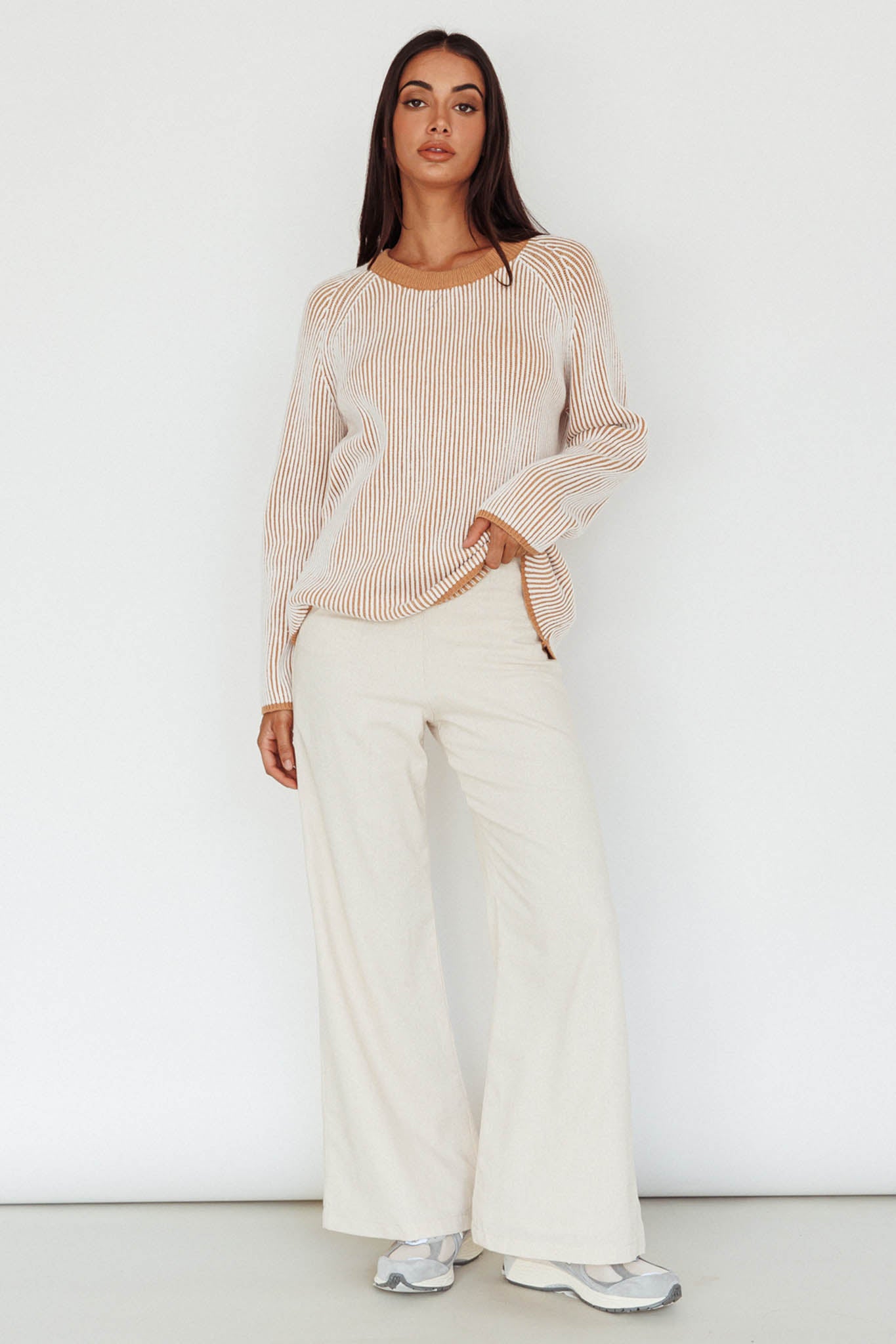 Trafalgur Ribbed Knit Sweater Camel by Selfie Leslie Australia