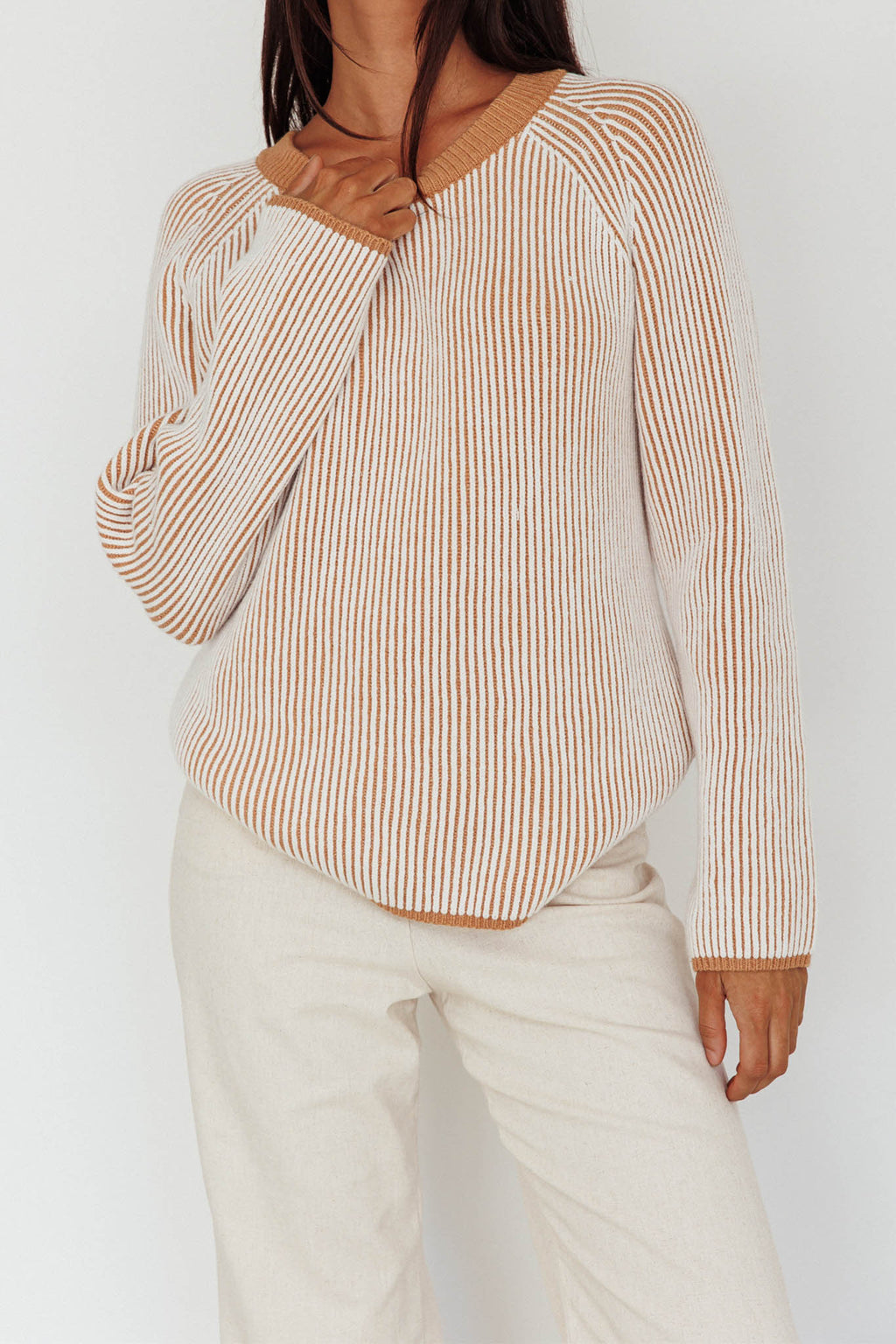 Trafalgur Ribbed Knit Sweater Camel by Selfie Leslie Australia