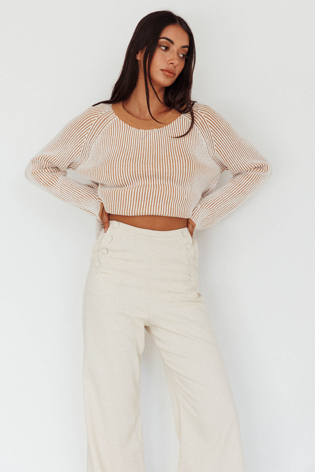 Trafalgur Ribbed Knit Sweater Camel by Selfie Leslie Australia