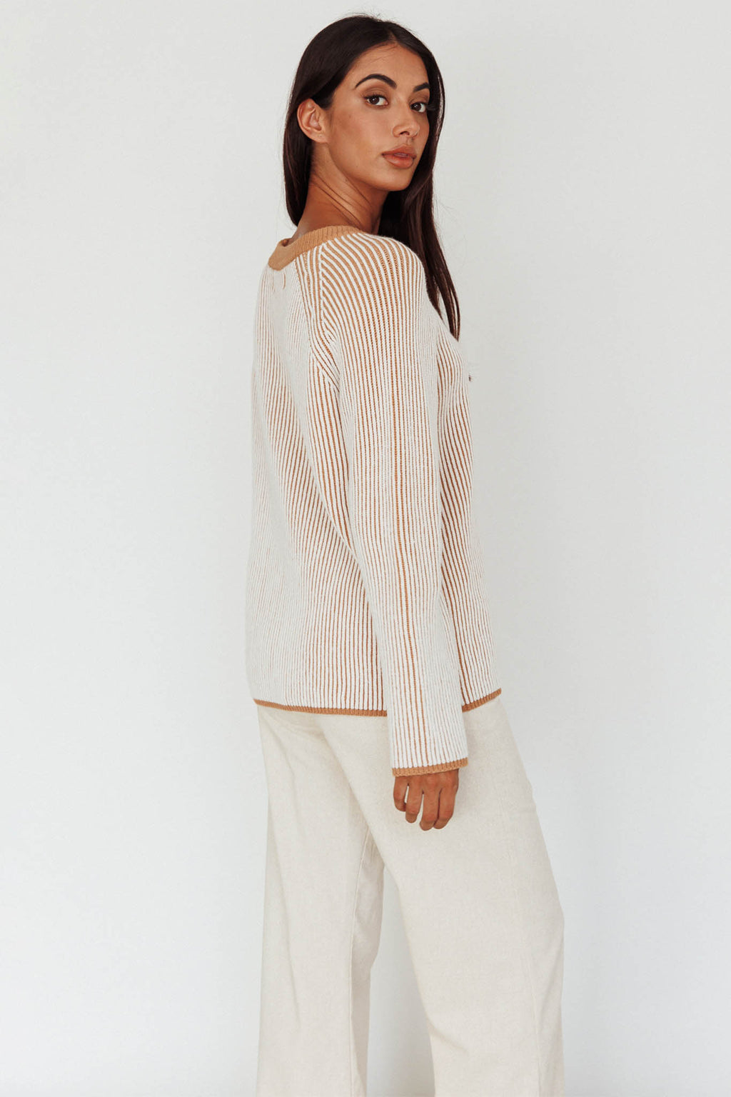 Trafalgur Ribbed Knit Sweater Camel by Selfie Leslie Australia