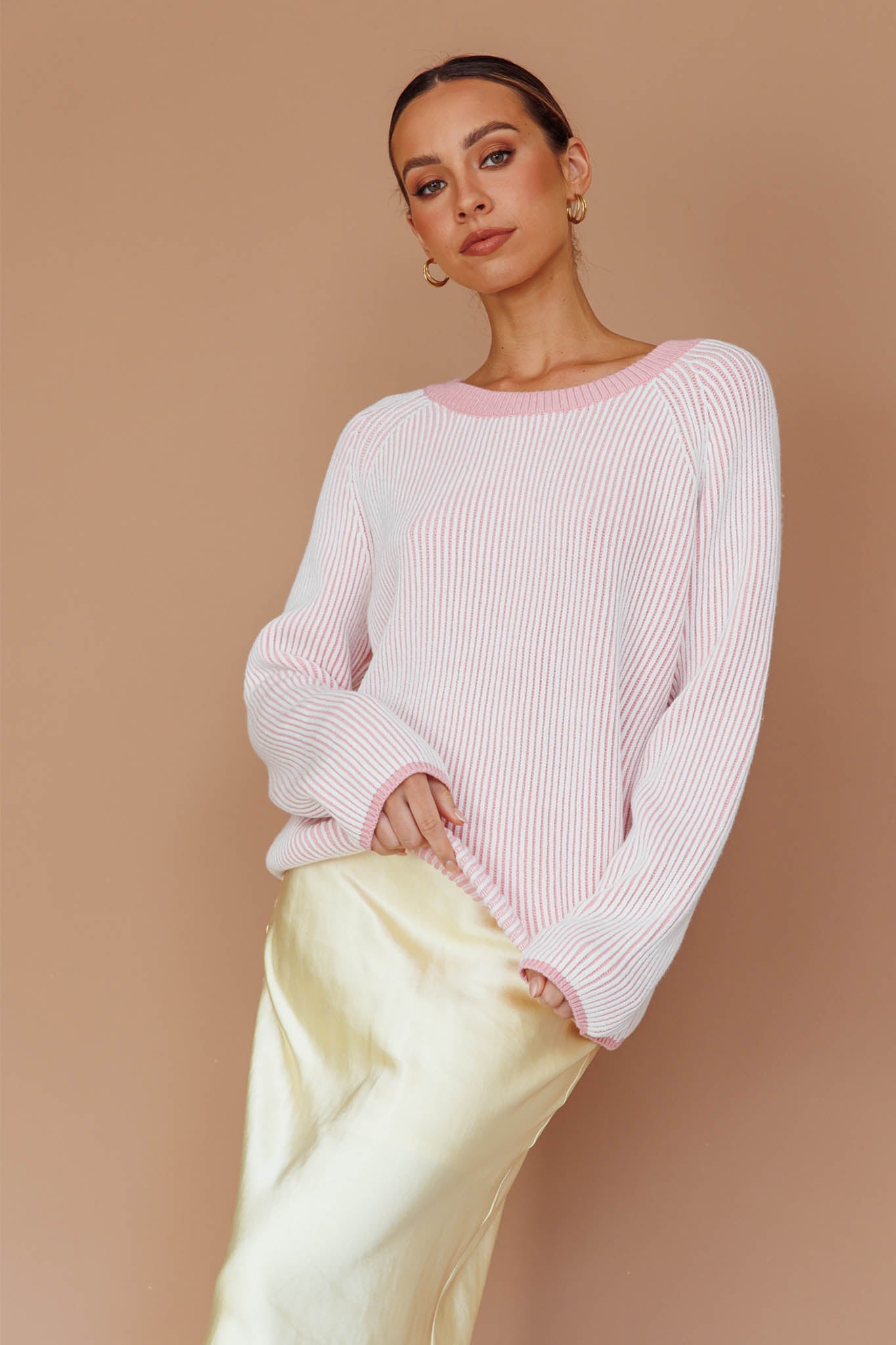 Trafalgur Ribbed Knit Sweater Pink by Selfie Leslie Australia